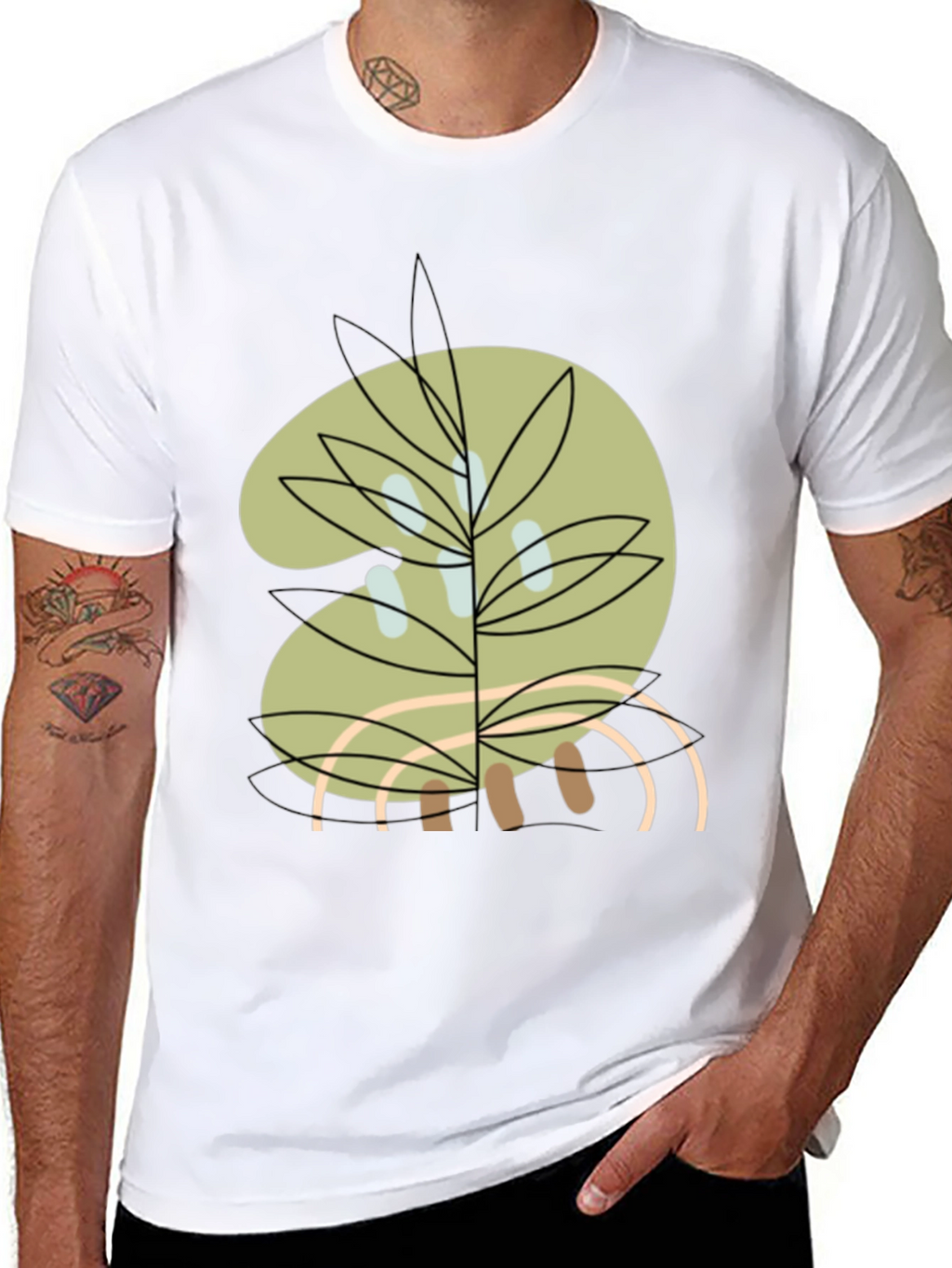 Abstract Botanical Graphic Tee - Black