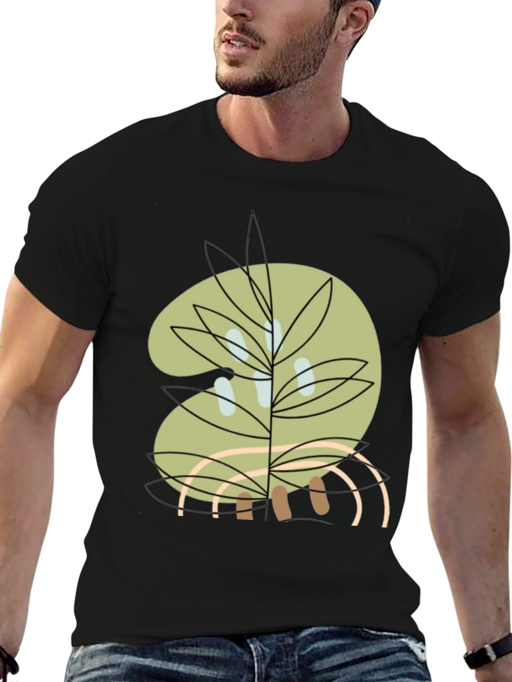 Abstract Botanical Graphic Tee - Black