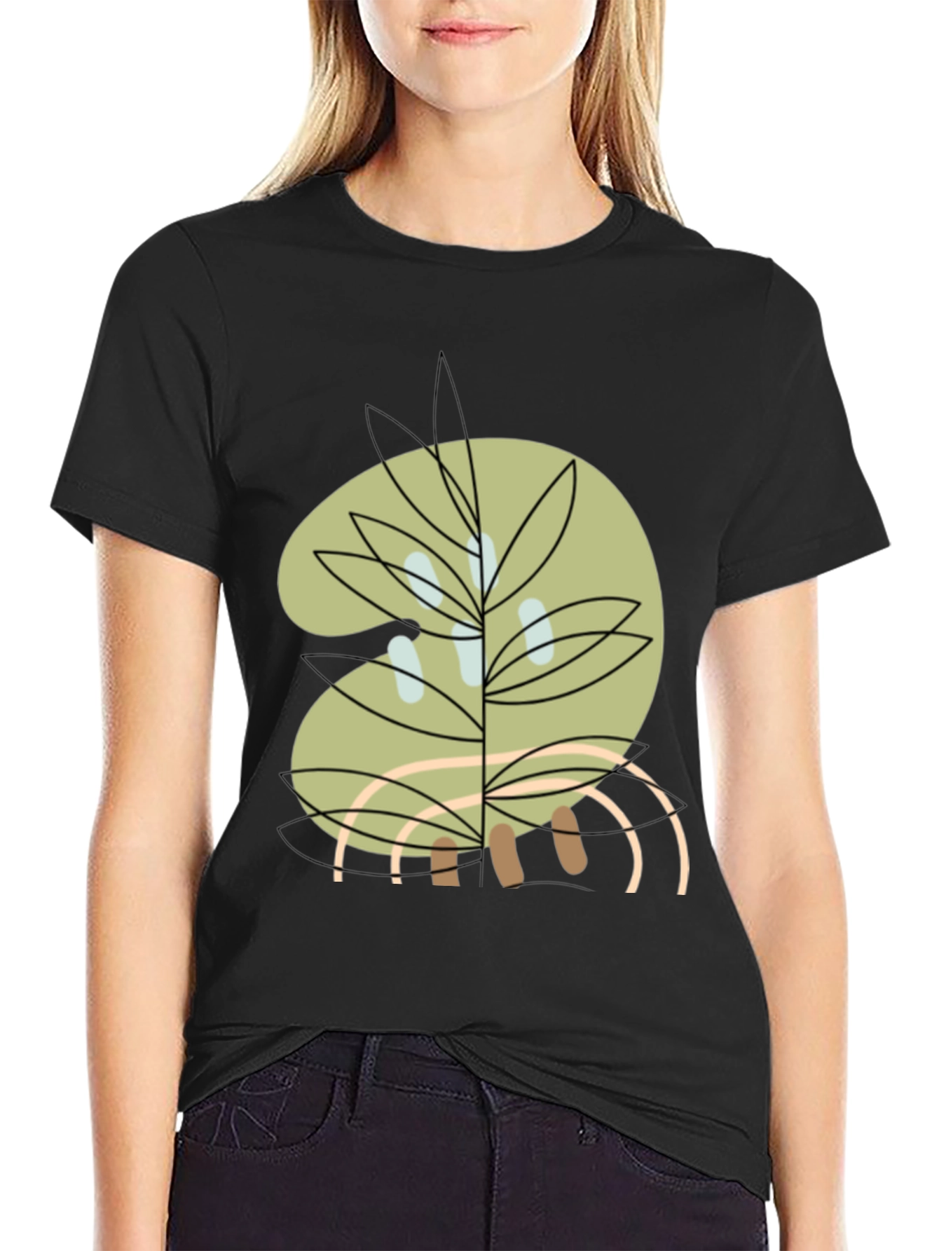 Abstract Botanical Graphic Tee - Black