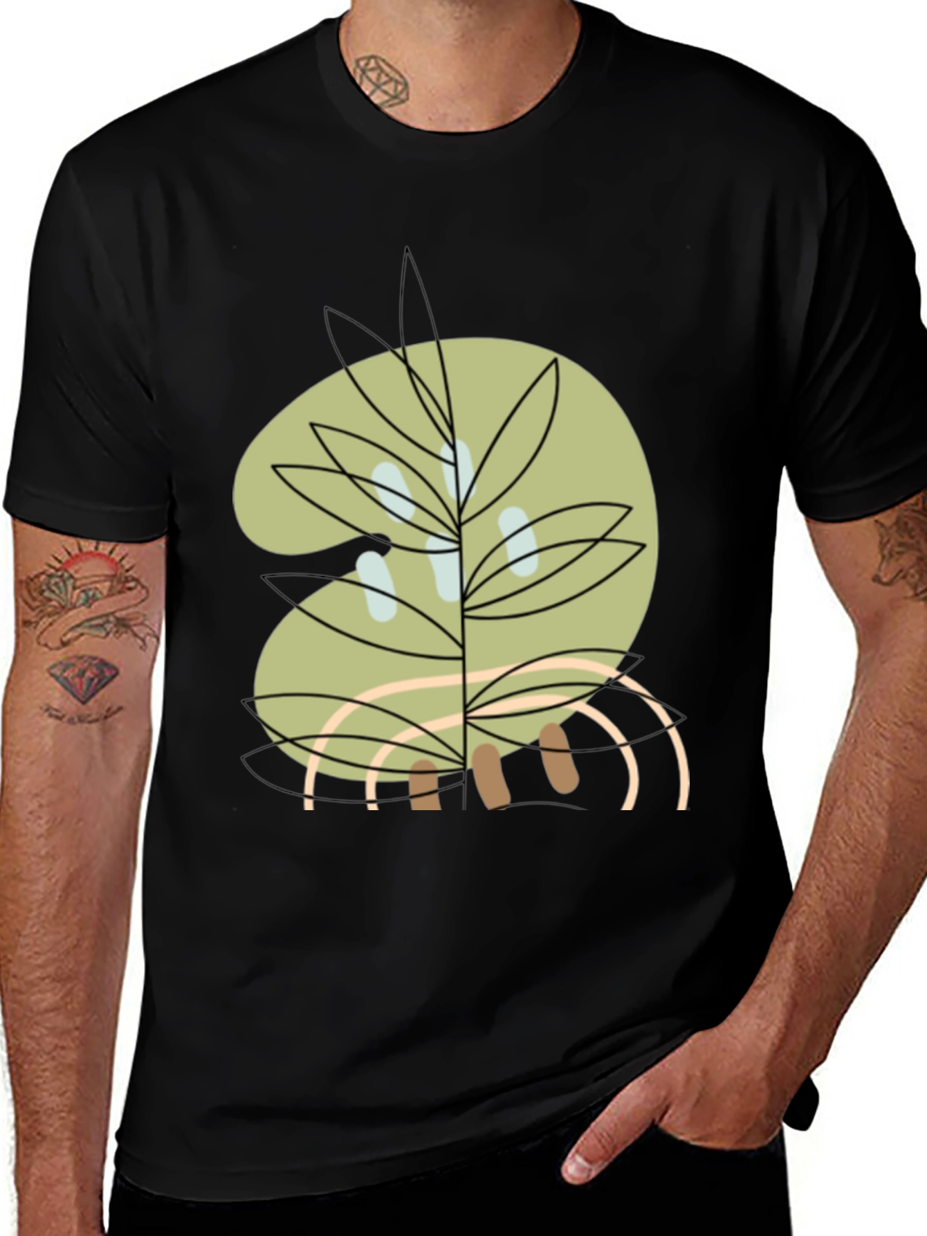 Abstract Botanical Graphic Tee - Black