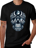 Mystic Moon Skull Graphic Tee - Dark Gothic Style