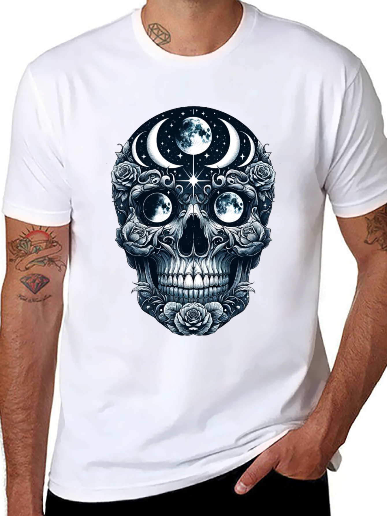 Mystic Moon Skull Graphic Tee - Dark Gothic Style