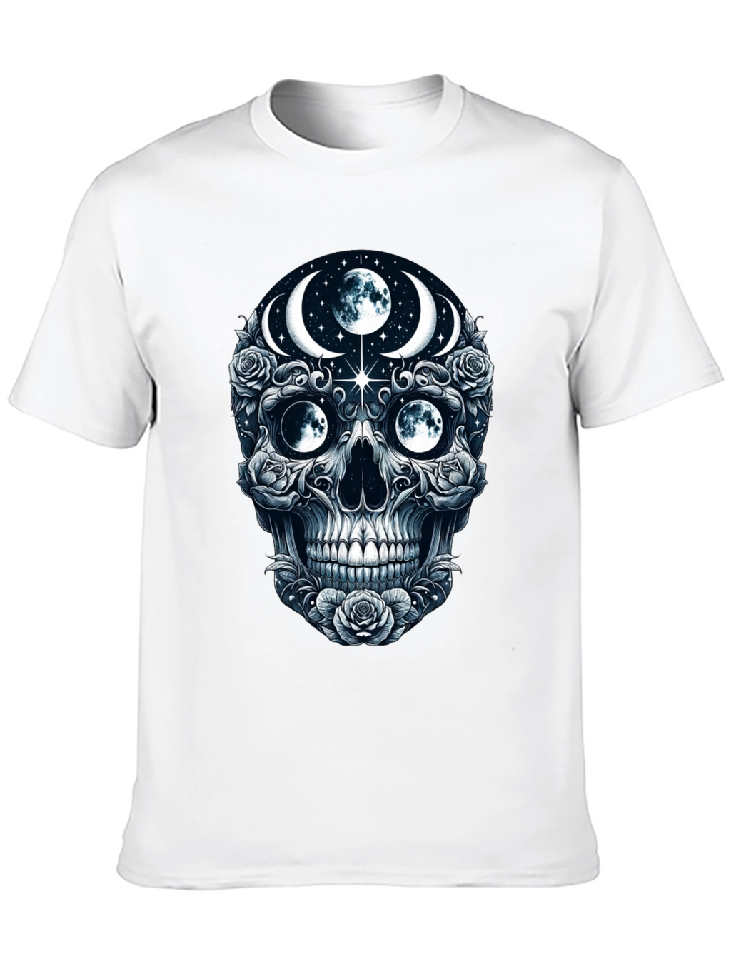 Mystic Moon Skull Graphic Tee - Dark Gothic Style