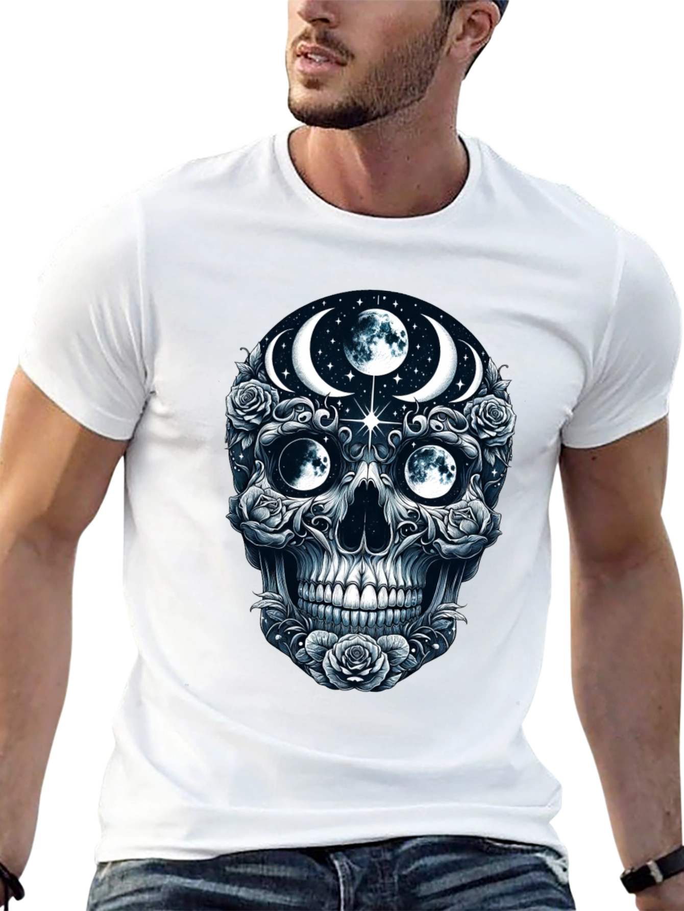 Mystic Moon Skull Graphic Tee - Dark Gothic Style