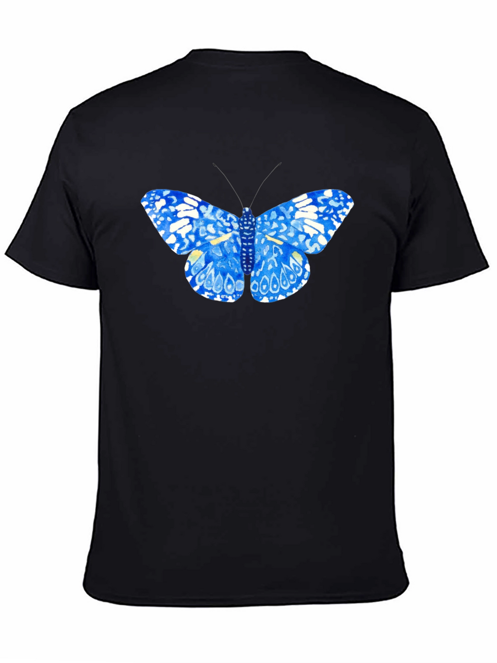 Blue Butterfly Graphic Tee - Stylish Black T-Shirt
