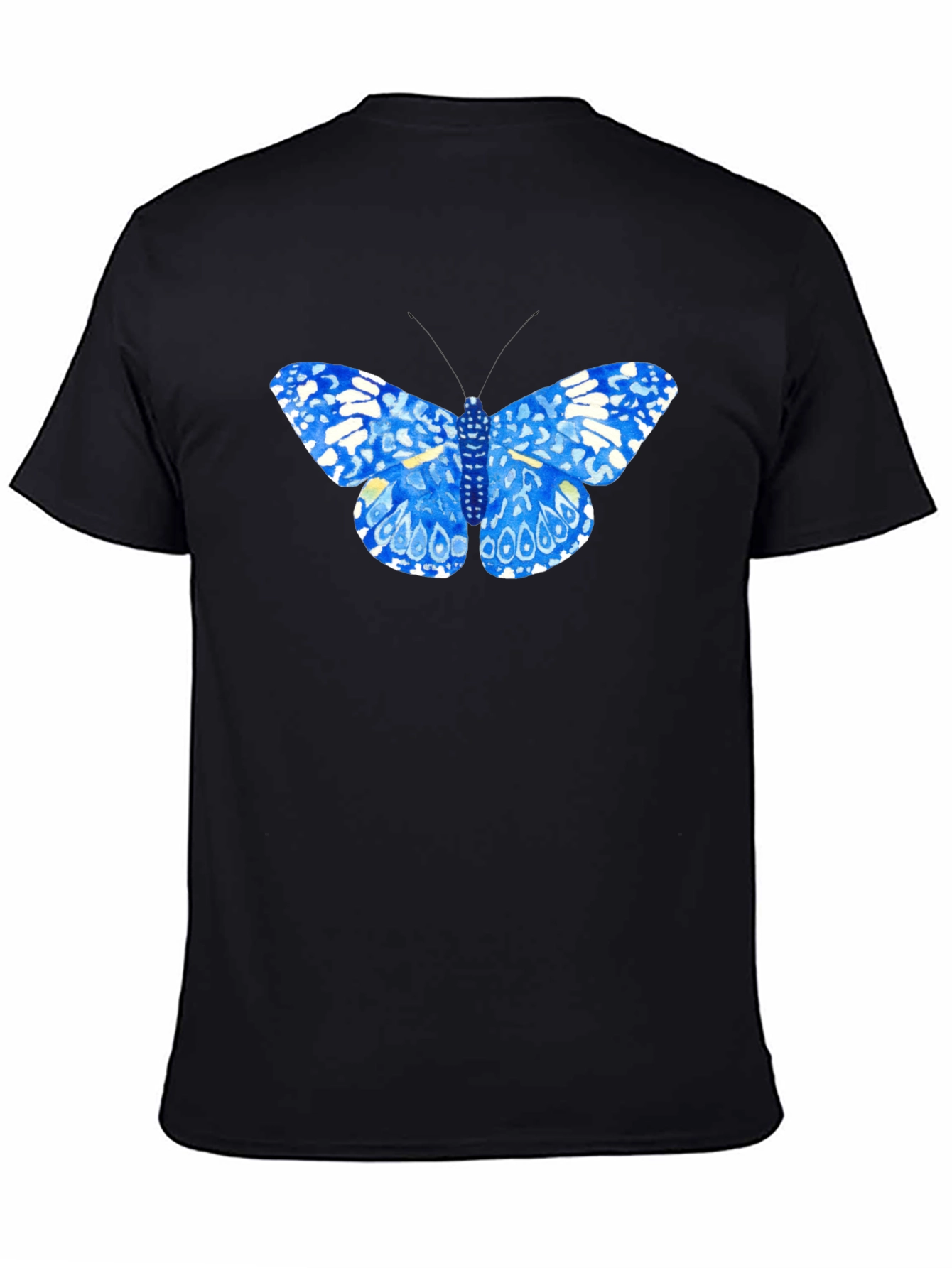 Blue Butterfly Graphic Tee - Stylish Black T-Shirt