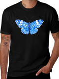 Blue Butterfly Graphic Tee - Stylish Black T-Shirt