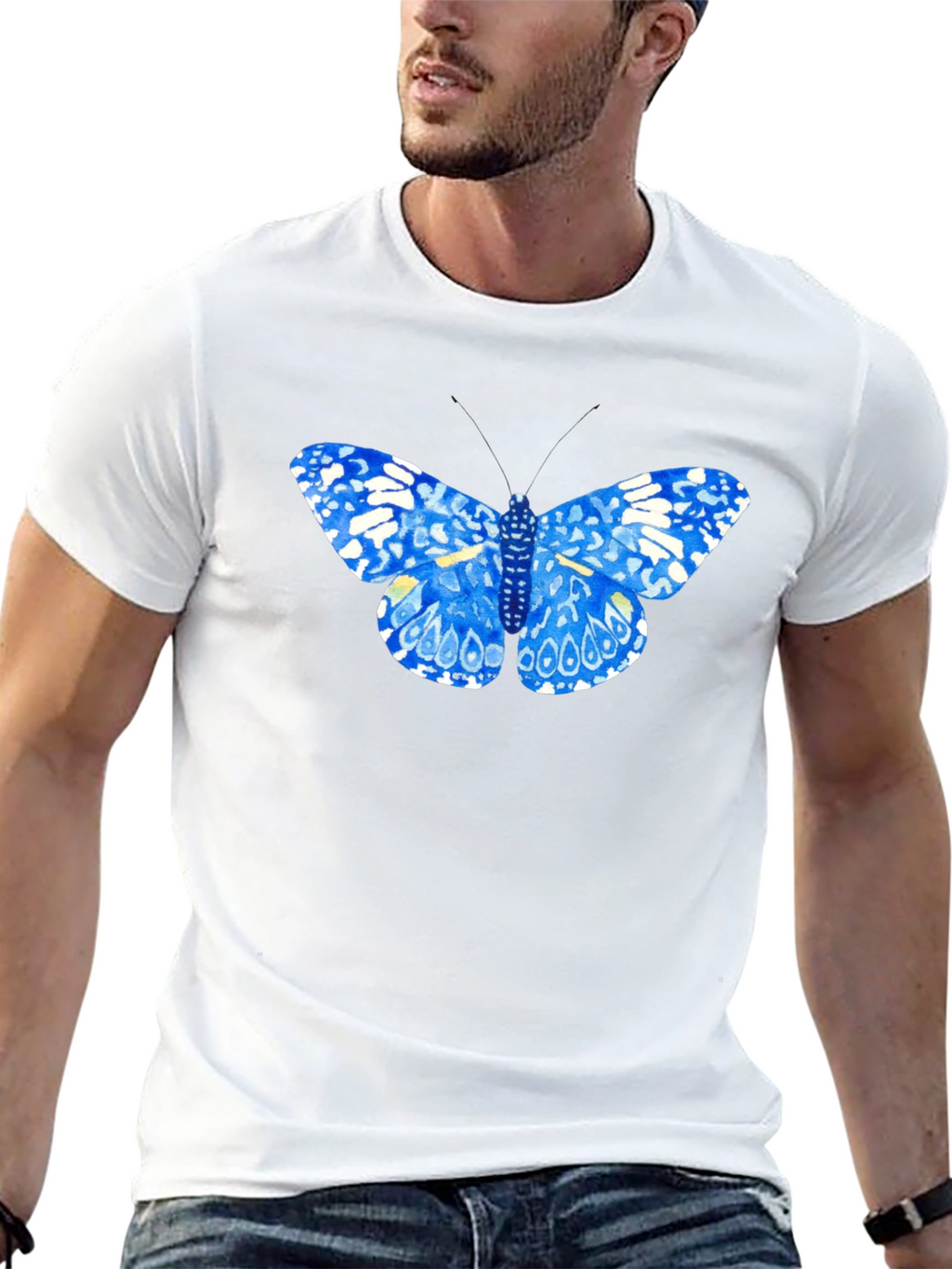 Blue Butterfly Graphic Tee - Stylish Black T-Shirt