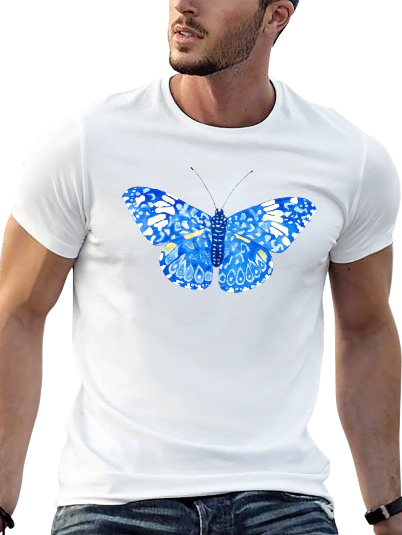 Blue Butterfly Graphic Tee - Stylish Black T-Shirt