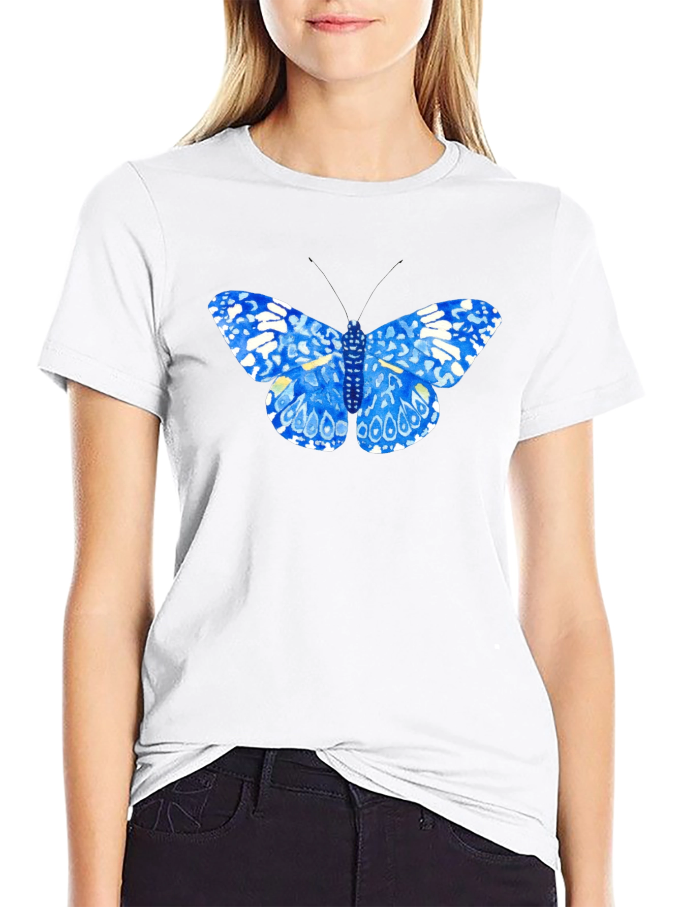 Blue Butterfly Graphic Tee - Stylish Black T-Shirt