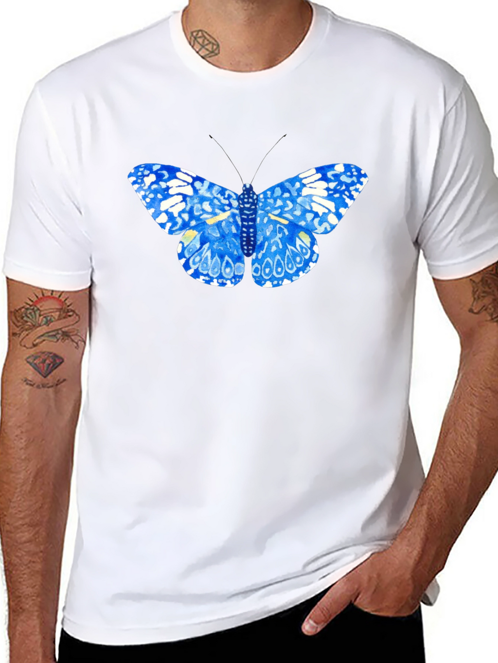 Blue Butterfly Graphic Tee - Stylish Black T-Shirt