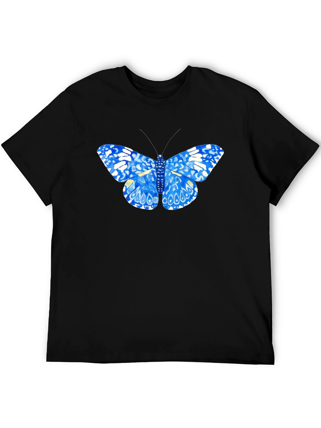 Blue Butterfly Graphic Tee - Stylish Black T-Shirt