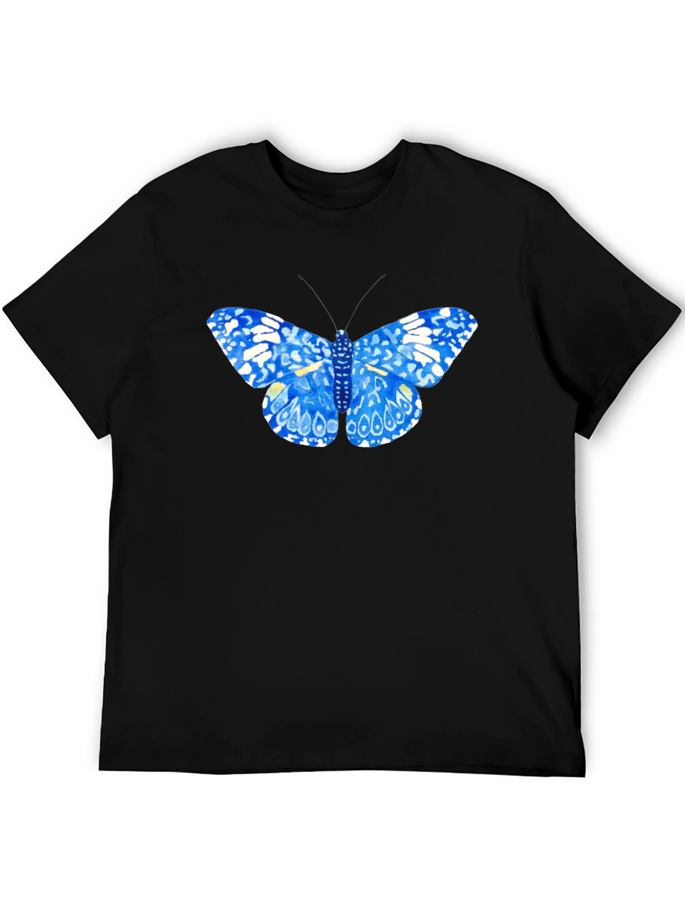 Blue Butterfly Graphic Tee - Stylish Black T-Shirt
