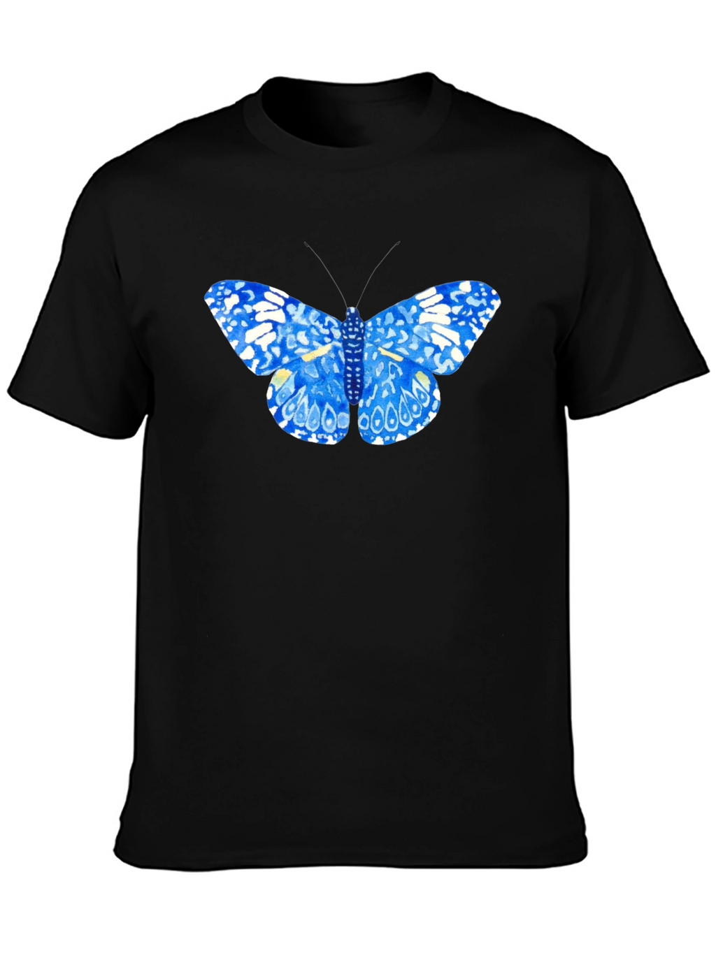 Blue Butterfly Graphic Tee - Stylish Black T-Shirt