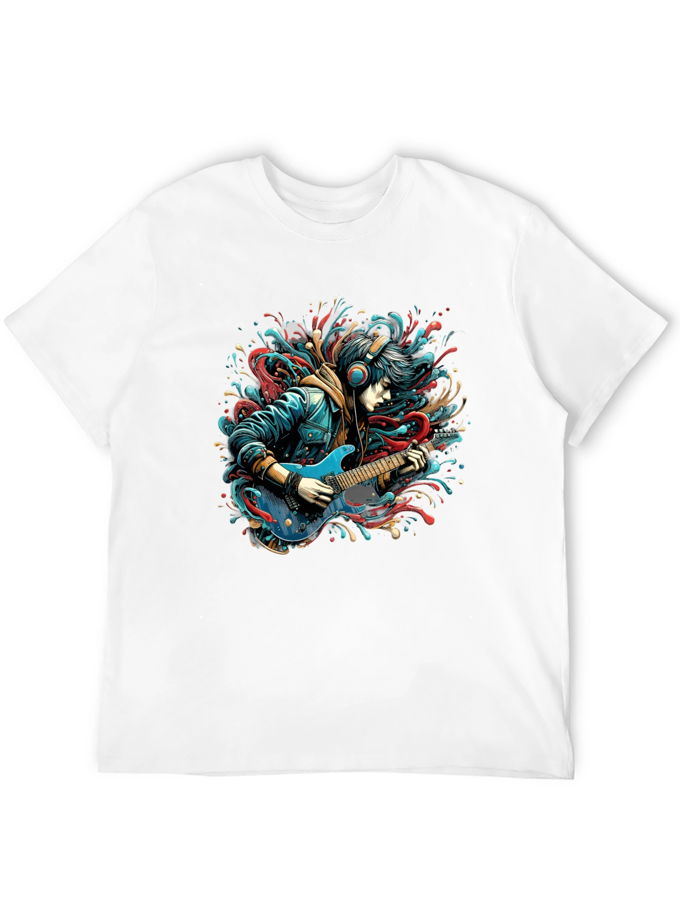 Guitar Player Graphic Print Black T-Shirt