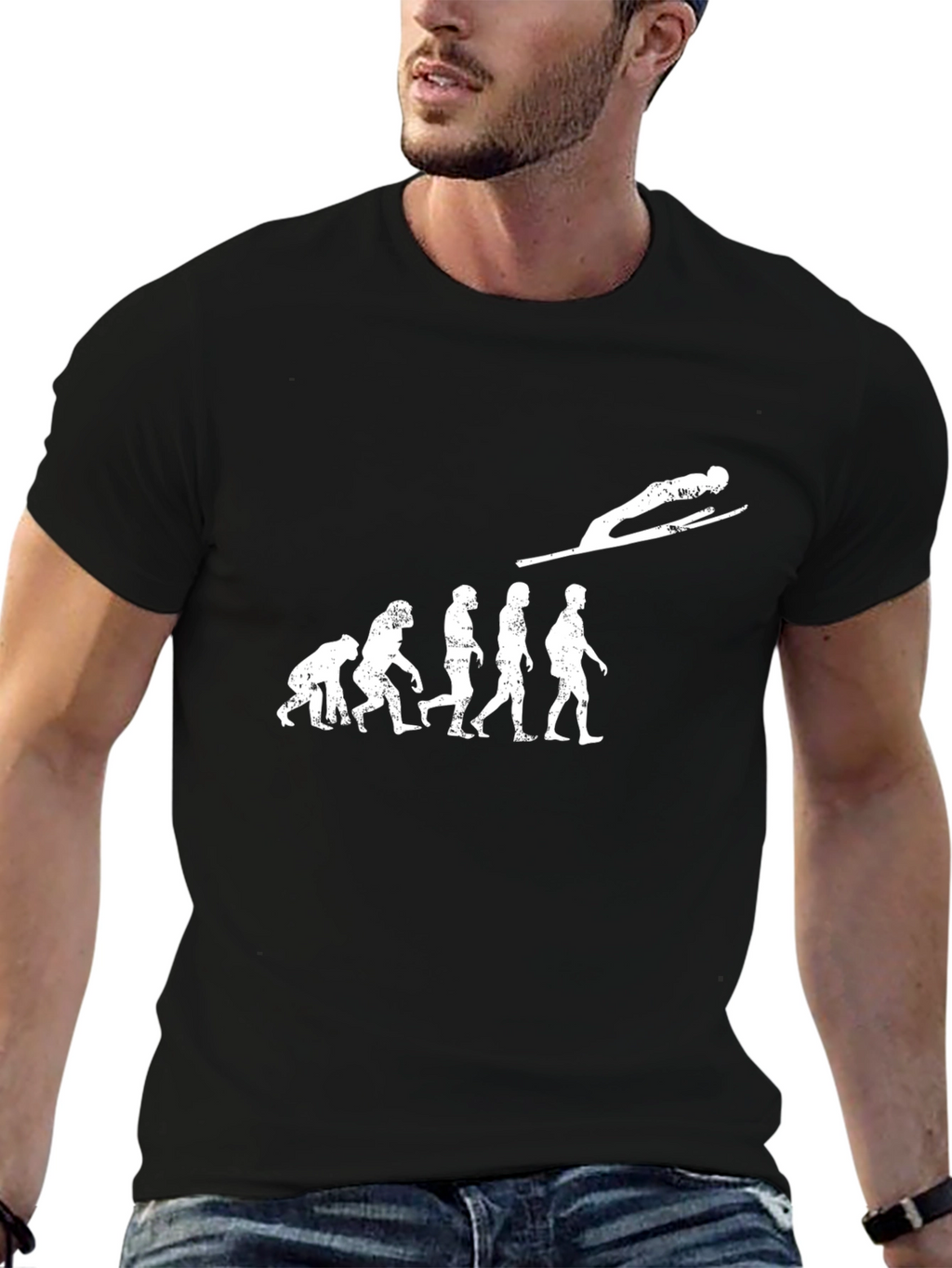 Evolution of Ski Jumping Black T-Shirt