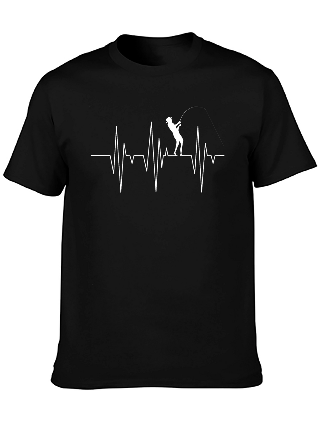 Fishing Heartbeat Graphic T-Shirt - Black