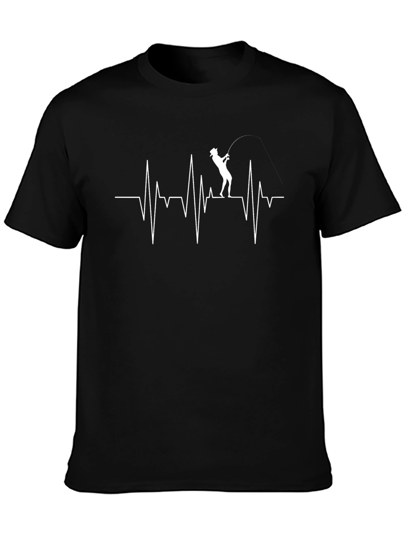 Fishing Heartbeat Graphic T-Shirt - Black