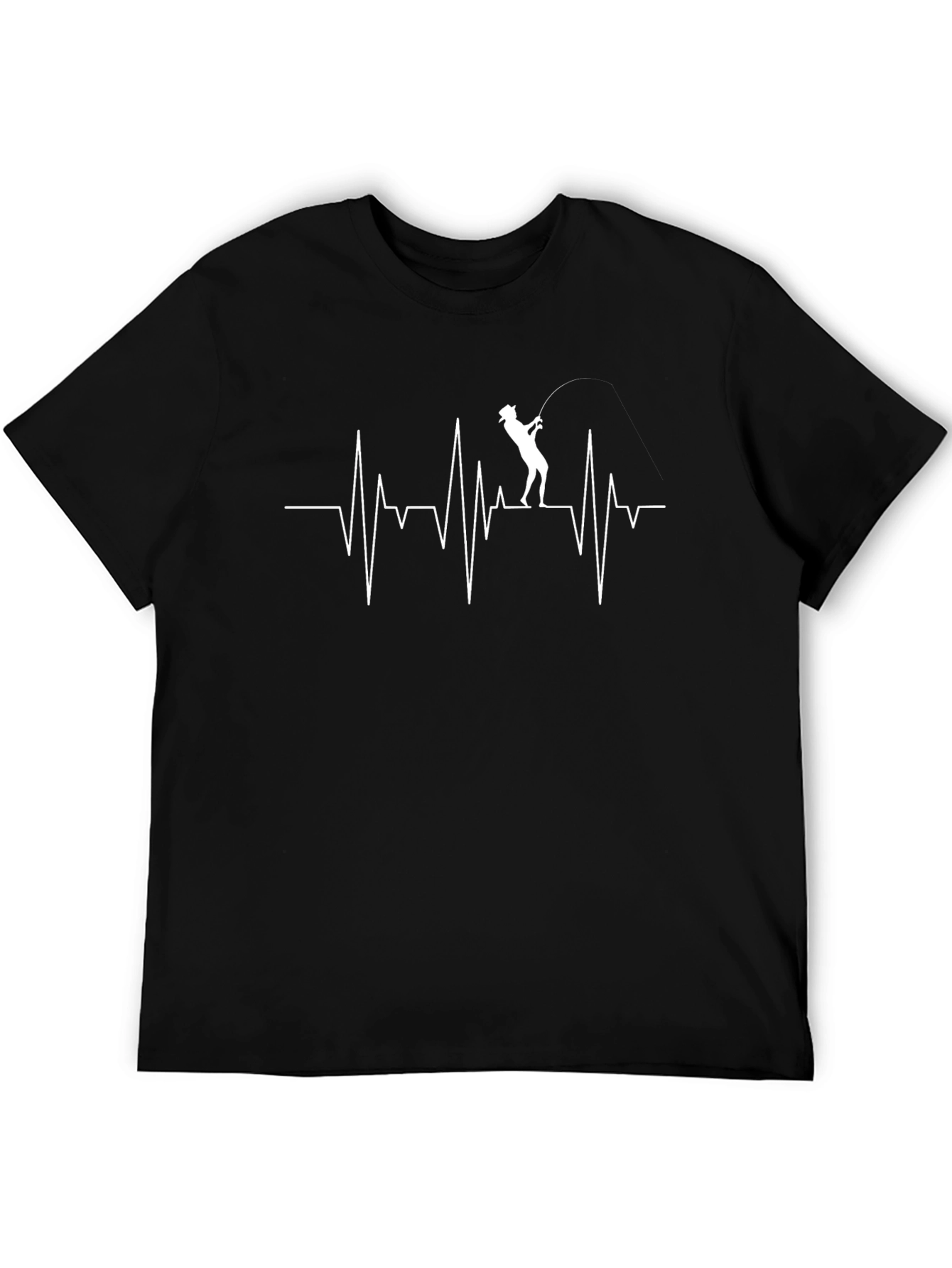 Fishing Heartbeat Graphic T-Shirt - Black