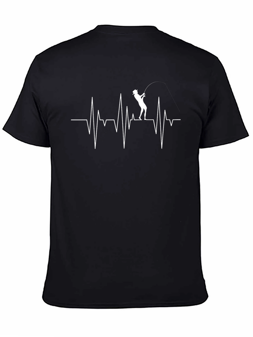 Fishing Heartbeat Graphic T-Shirt - Black