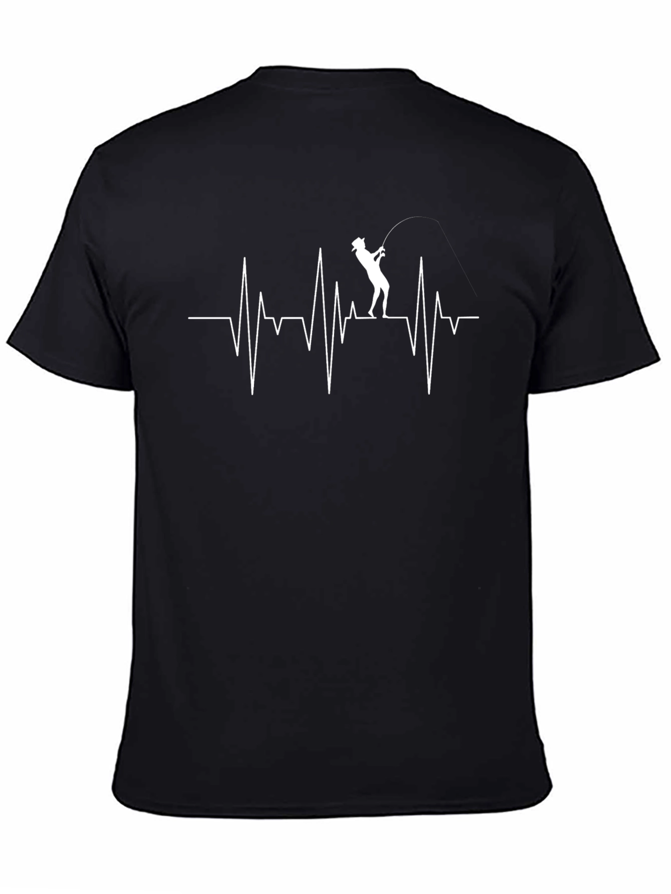 Fishing Heartbeat Graphic T-Shirt - Black