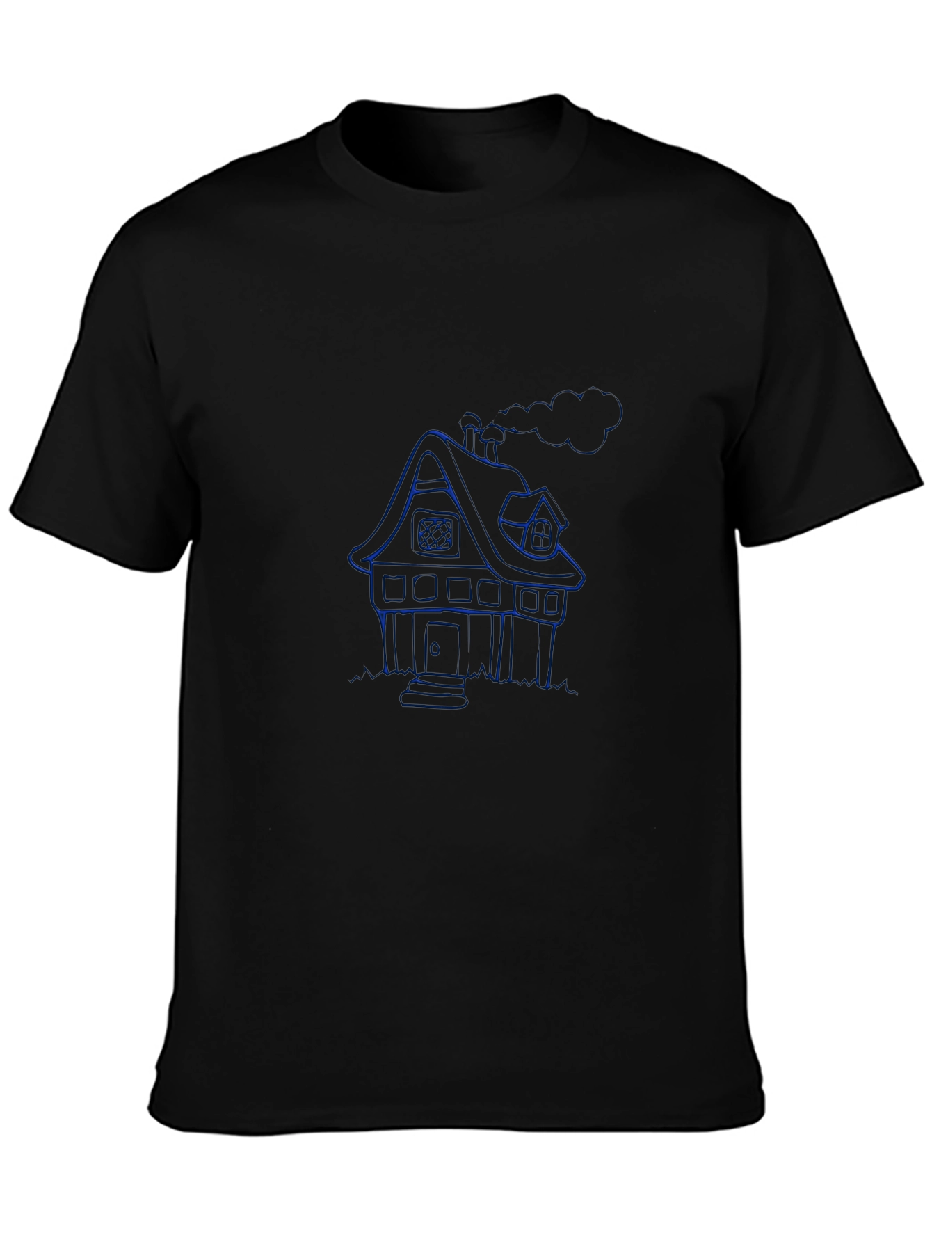 Blue House Graphic Black T-Shirt