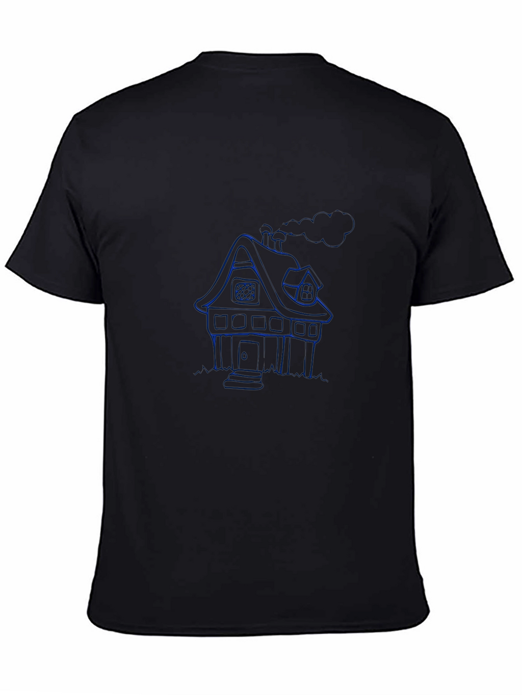 Blue House Graphic Black T-Shirt