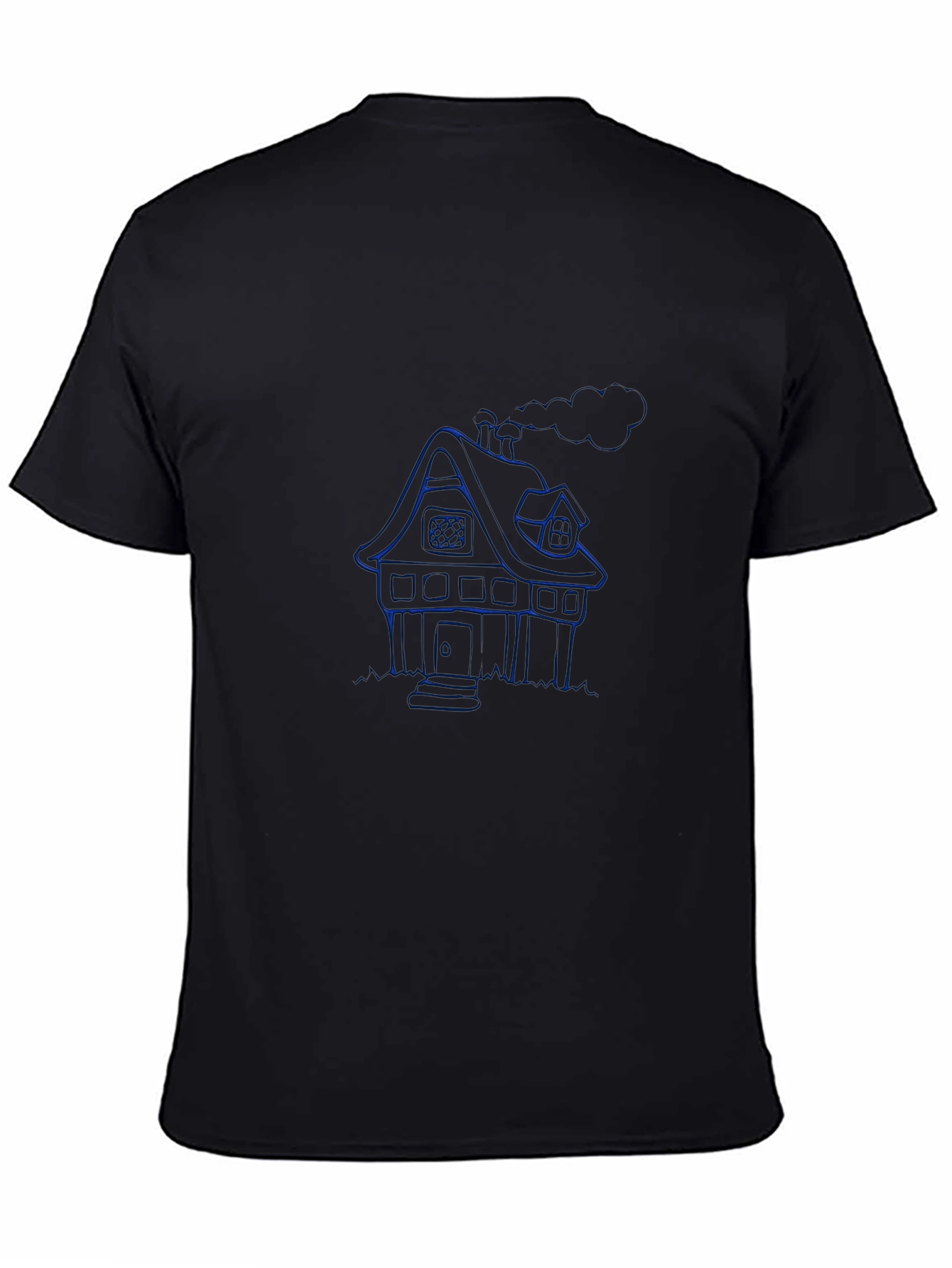Blue House Graphic Black T-Shirt