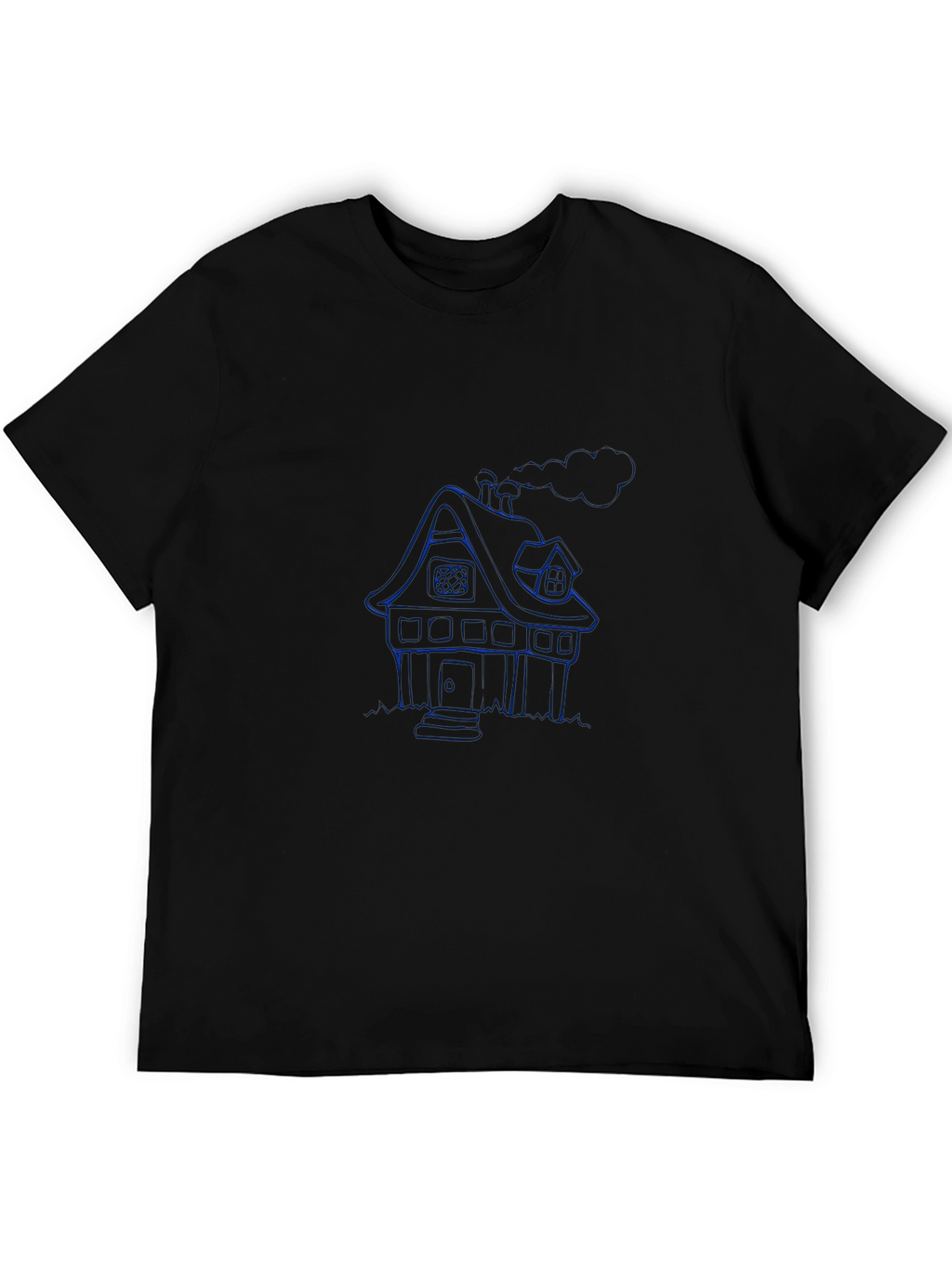 Blue House Graphic Black T-Shirt