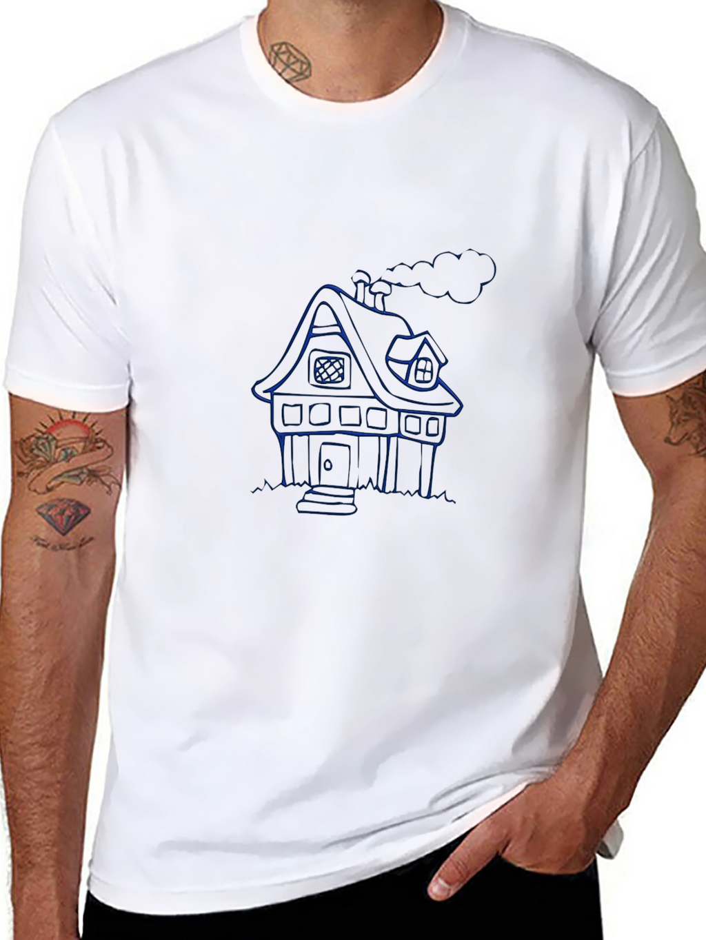 Blue House Graphic Black T-Shirt