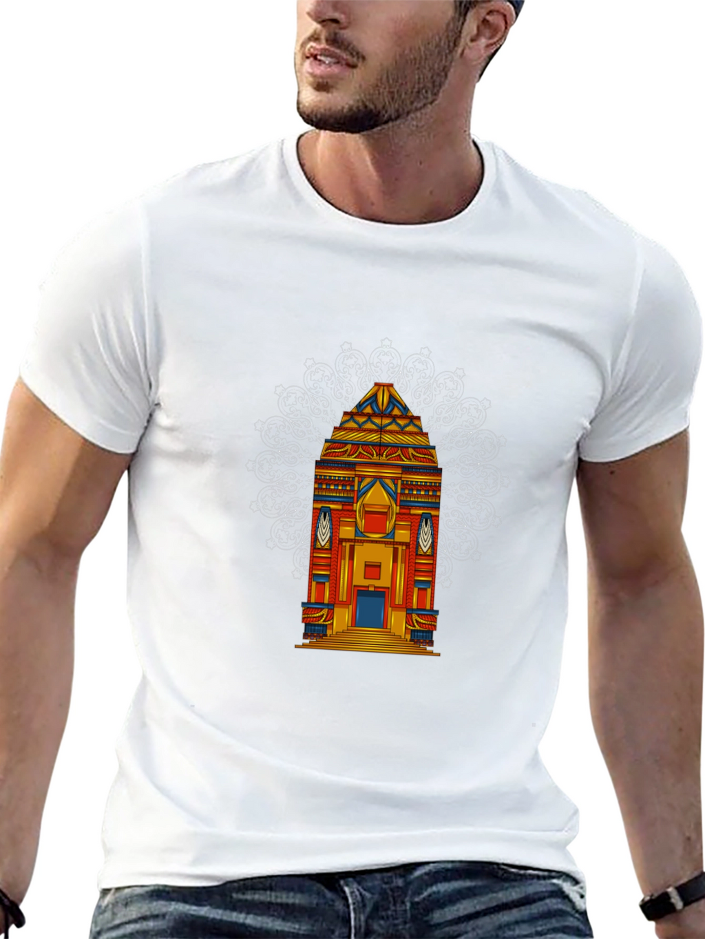 Vibrant Temple Graphic Tee - Black