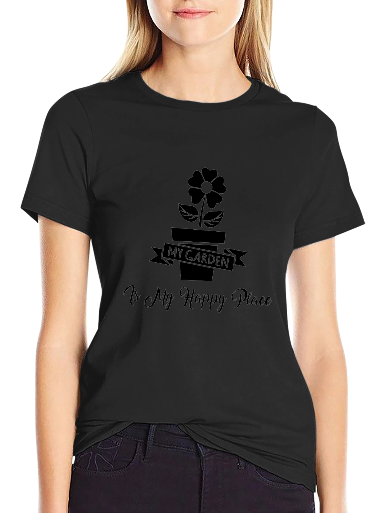 My Garden is My Happy Place Black T-Shirt