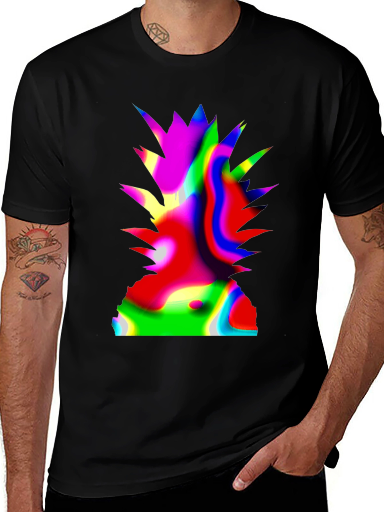 Psychedelic Pineapple Graphic Black T-Shirt