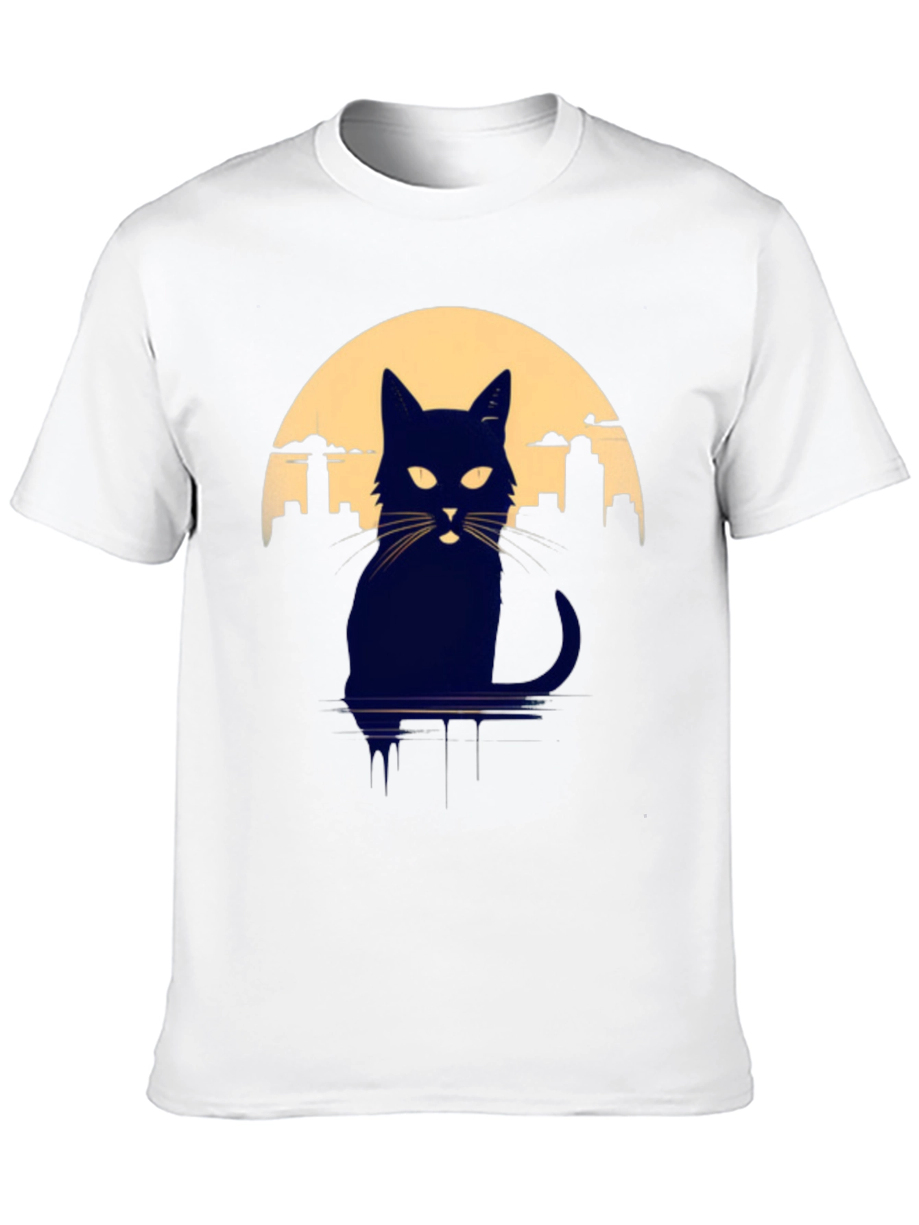 Cat Silhouette T-Shirt - Cityscape Moon Graphic Tee