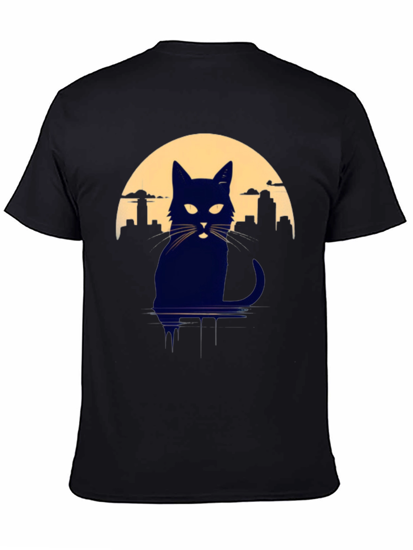 Cat Silhouette T-Shirt - Cityscape Moon Graphic Tee