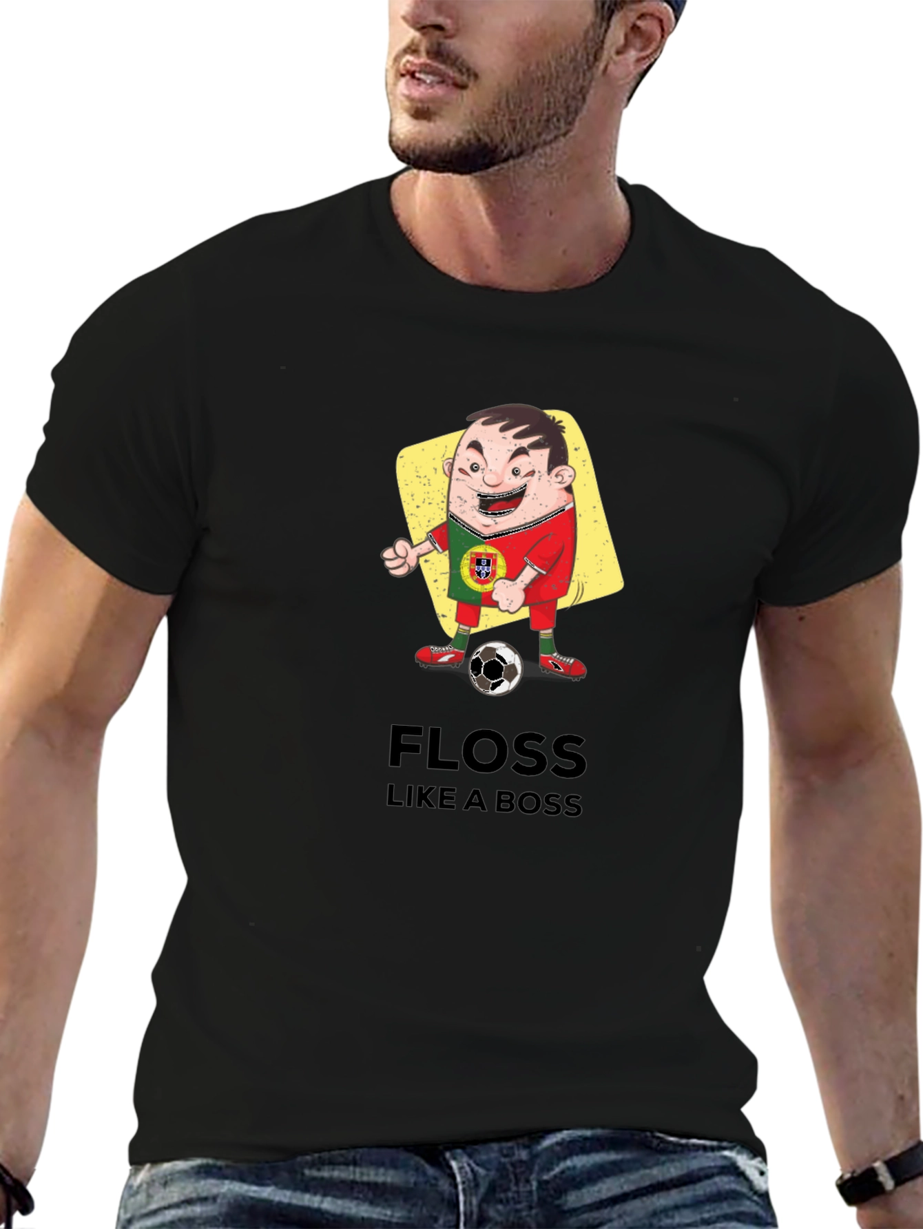 Portugal Soccer Floss Like a Boss Black T-Shirt