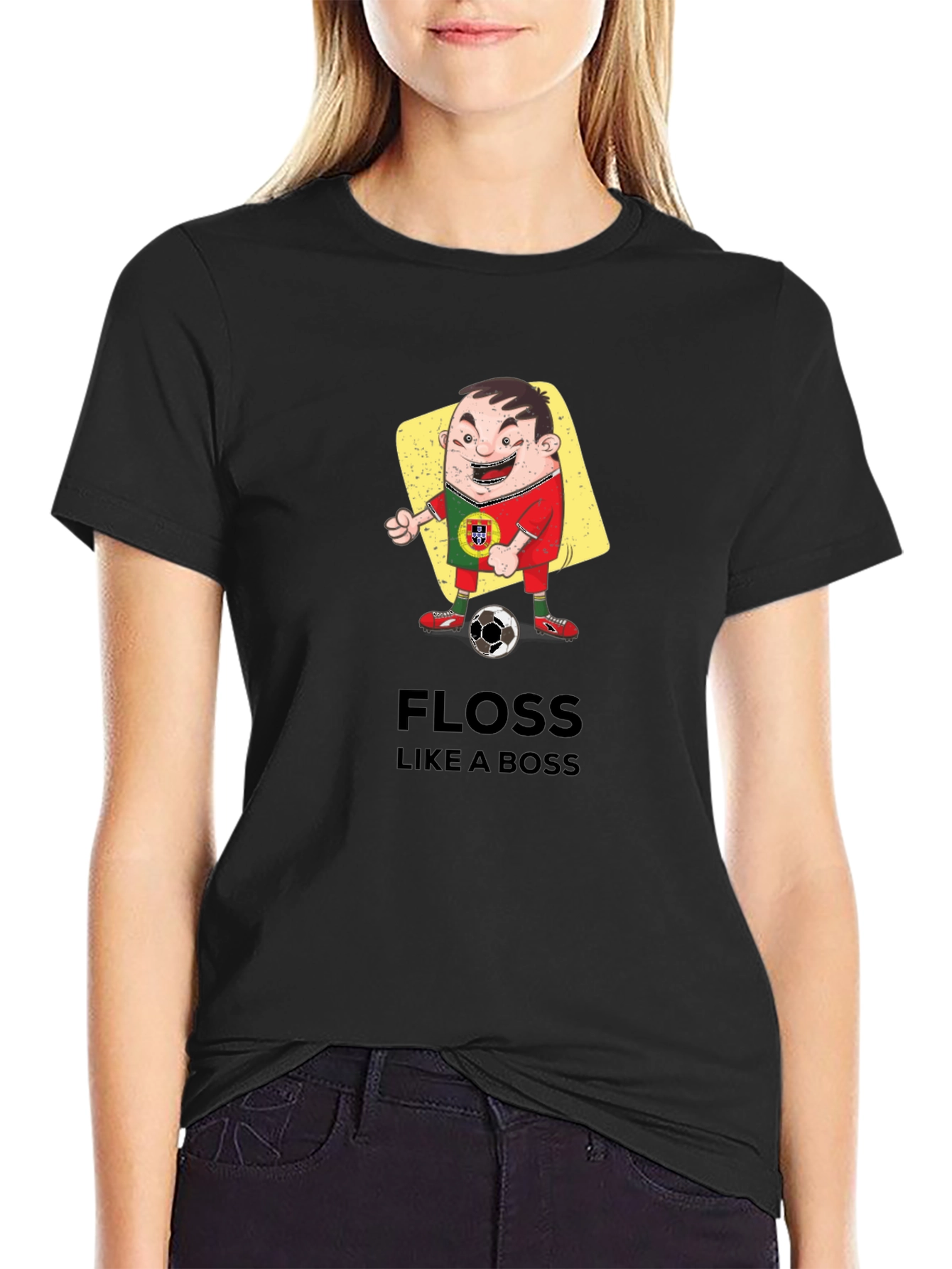 Portugal Soccer Floss Like a Boss Black T-Shirt