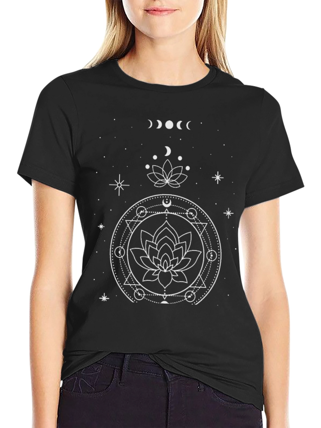 Celestial Lotus Graphic Tee - Black