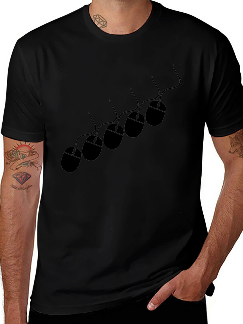Novelty Mouse Pattern Black T-Shirt
