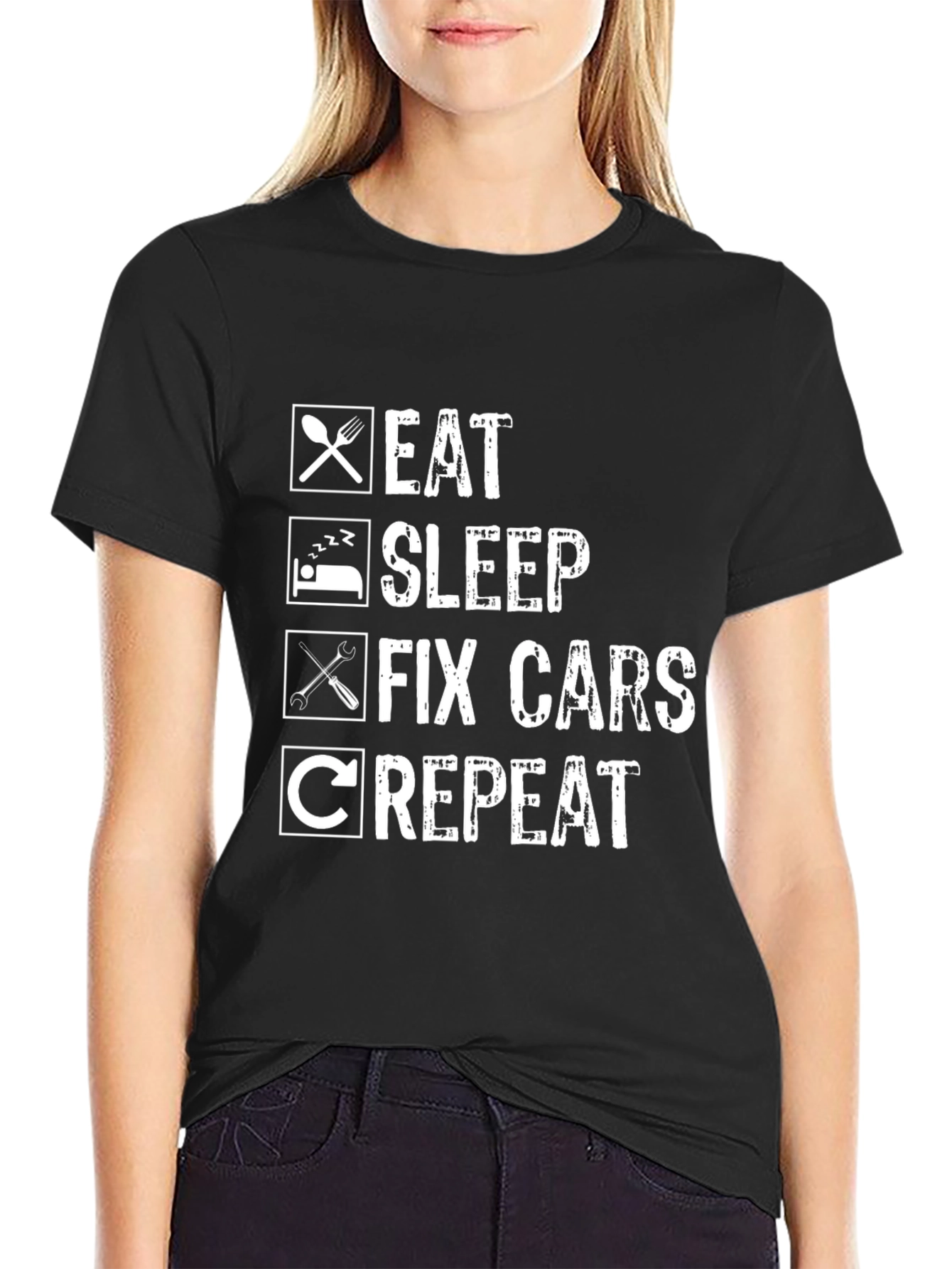 Eat Sleep Fix Cars Repeat Graphic T-Shirt