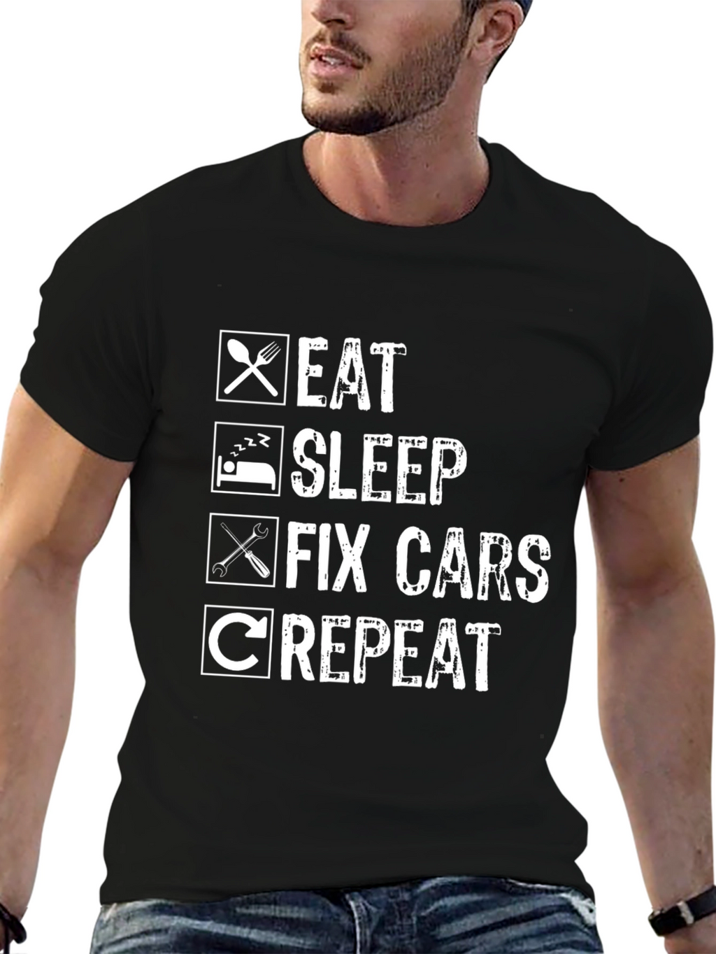 Eat Sleep Fix Cars Repeat Graphic T-Shirt