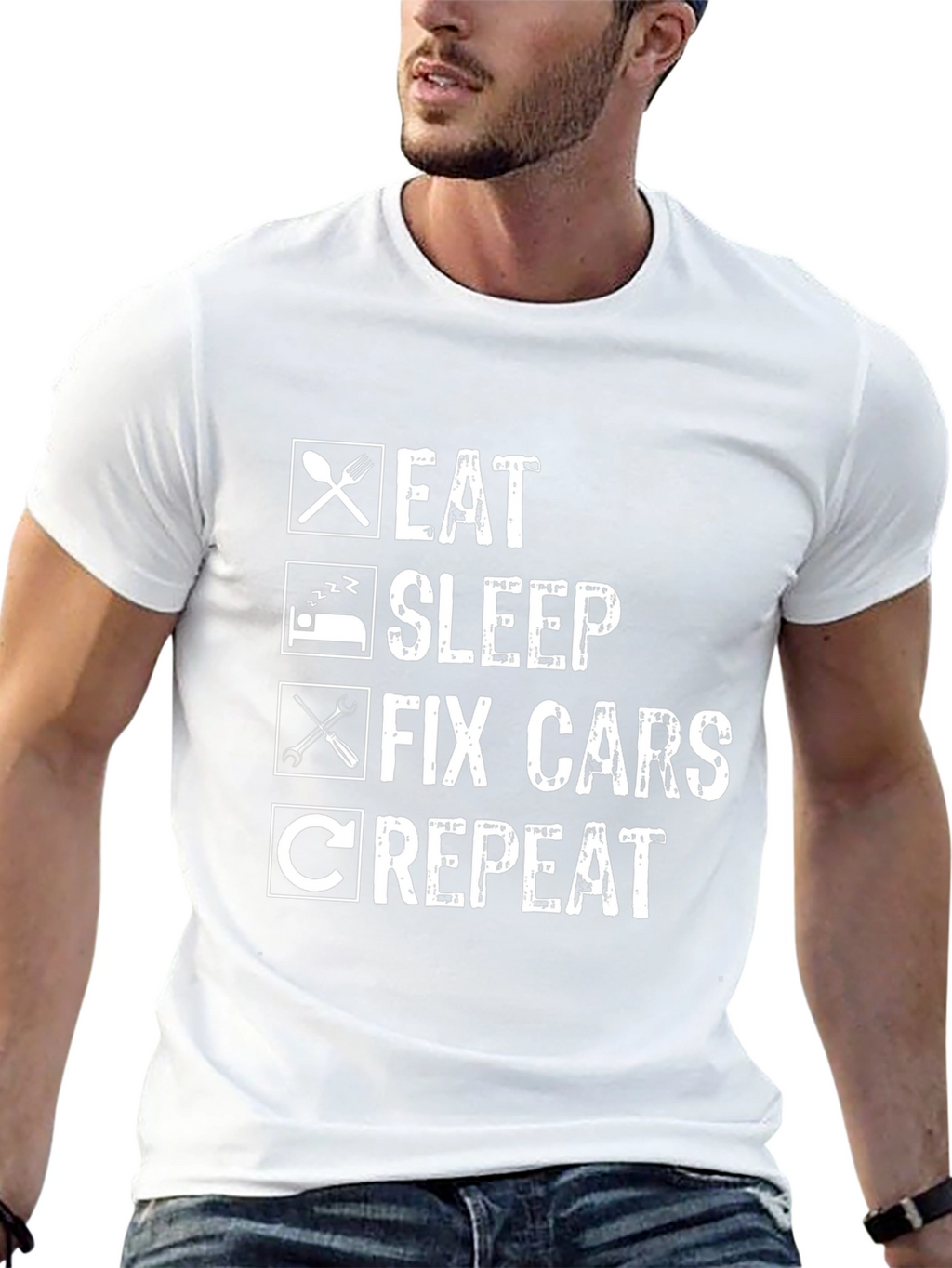 Eat Sleep Fix Cars Repeat Graphic T-Shirt