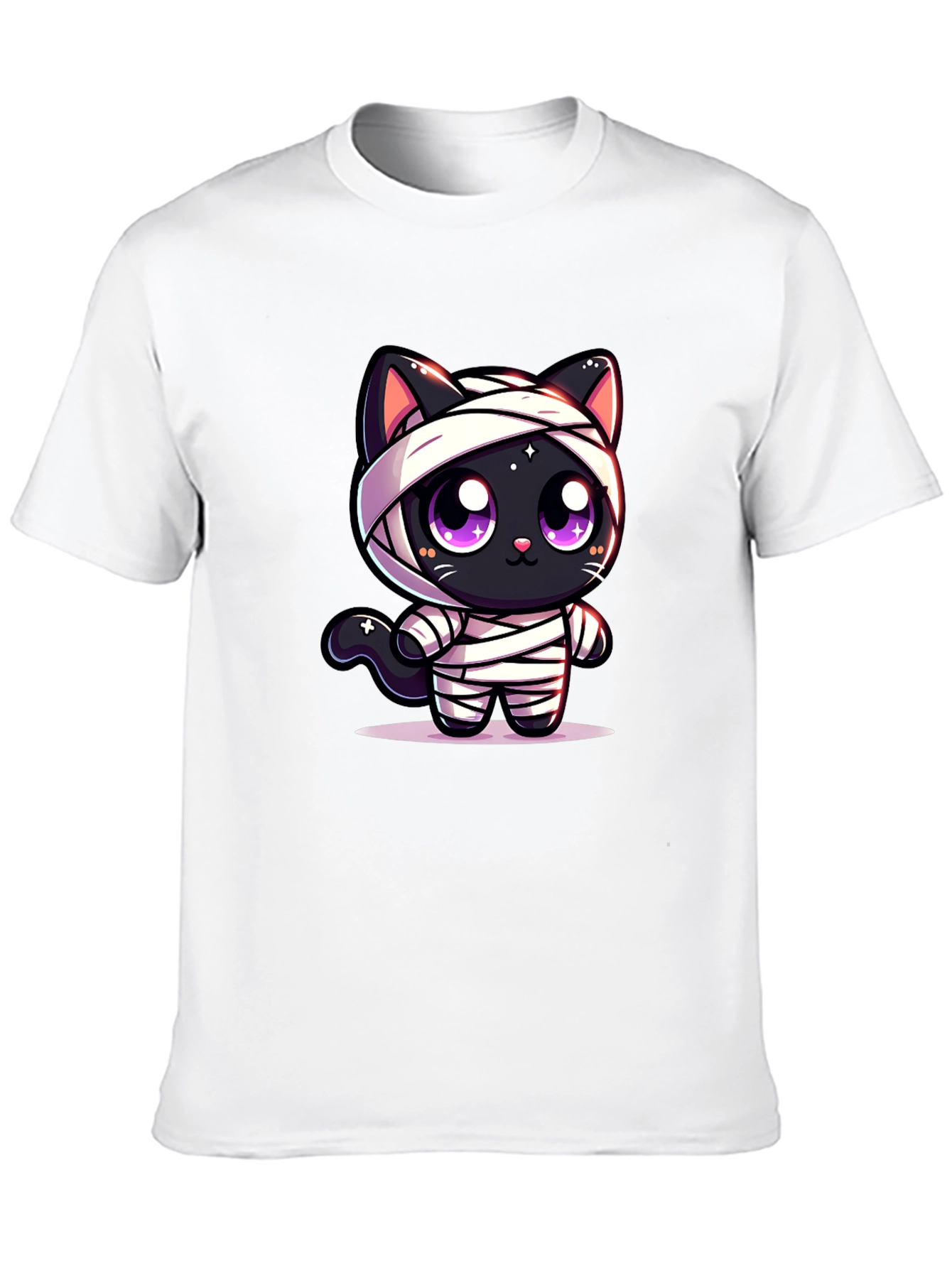 Cute Mummy Cat Graphic T-Shirt - Halloween Style