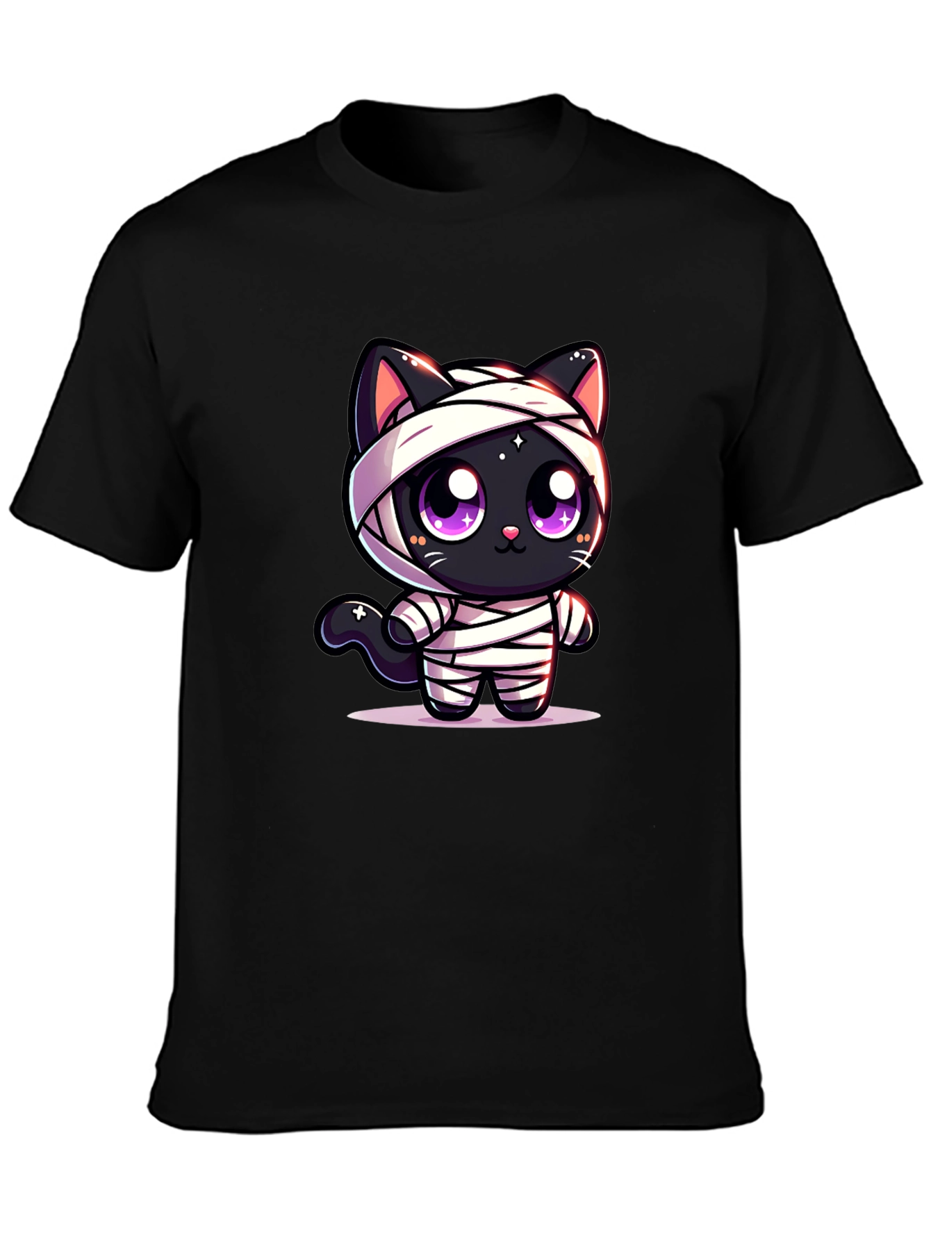 Cute Mummy Cat Graphic T-Shirt - Halloween Style