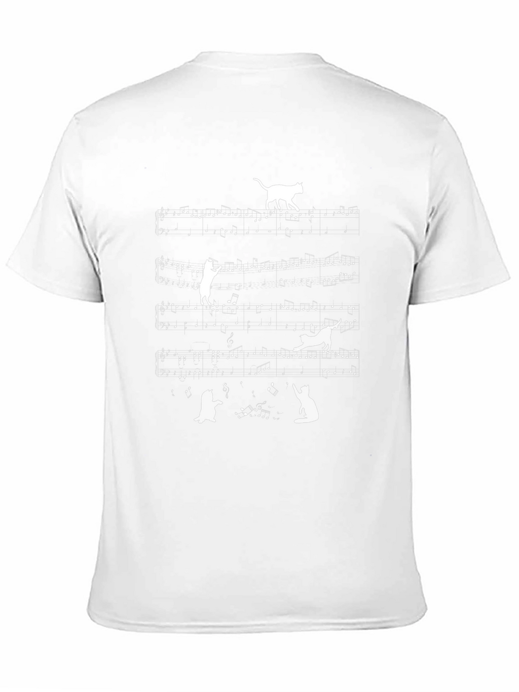 Cat Music Notes T-Shirt - Black Crew Neck Tee