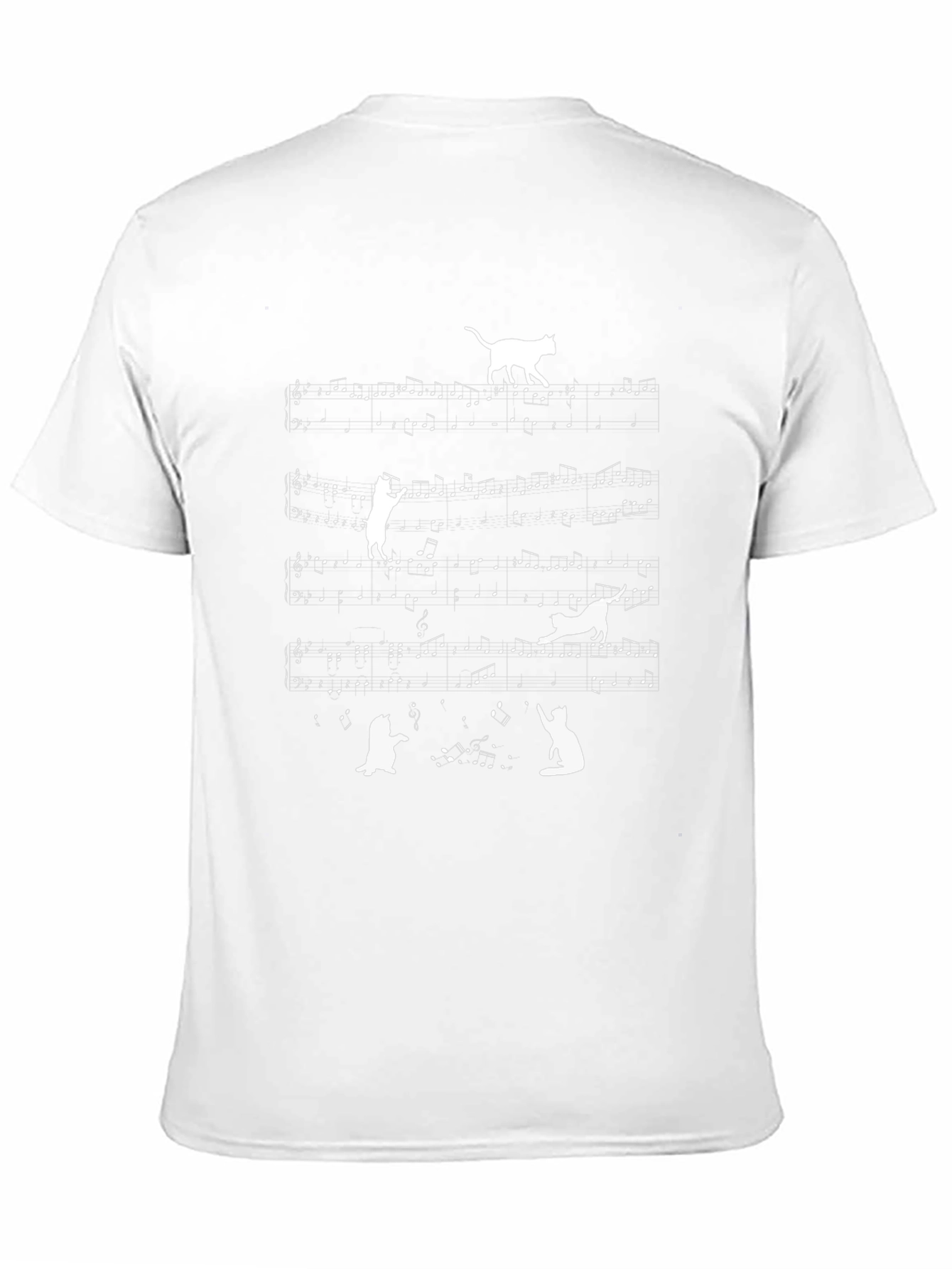 Cat Music Notes T-Shirt - Black Crew Neck Tee