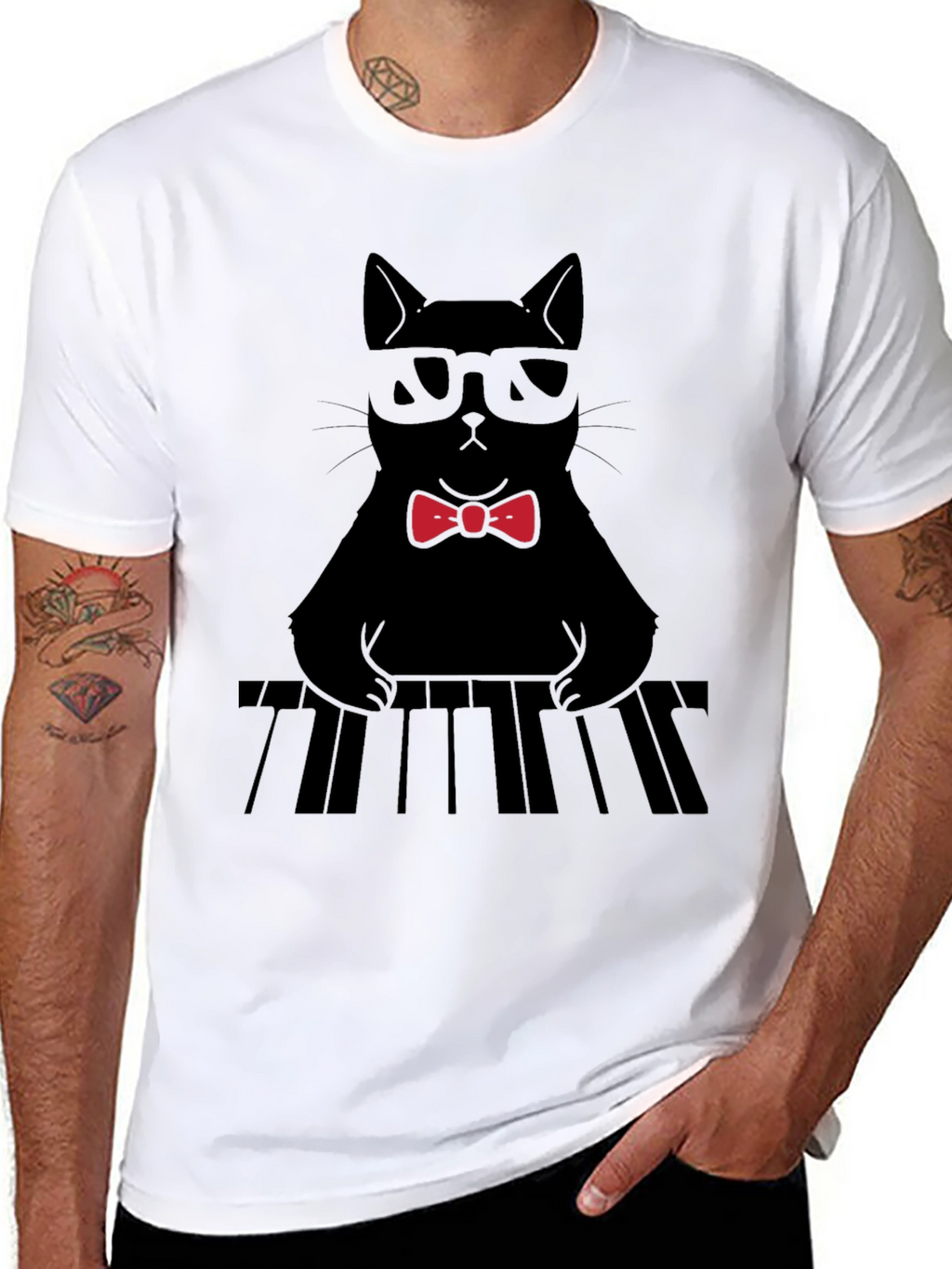 Cat Musician T-Shirt - Cool Cat With Bowtie
