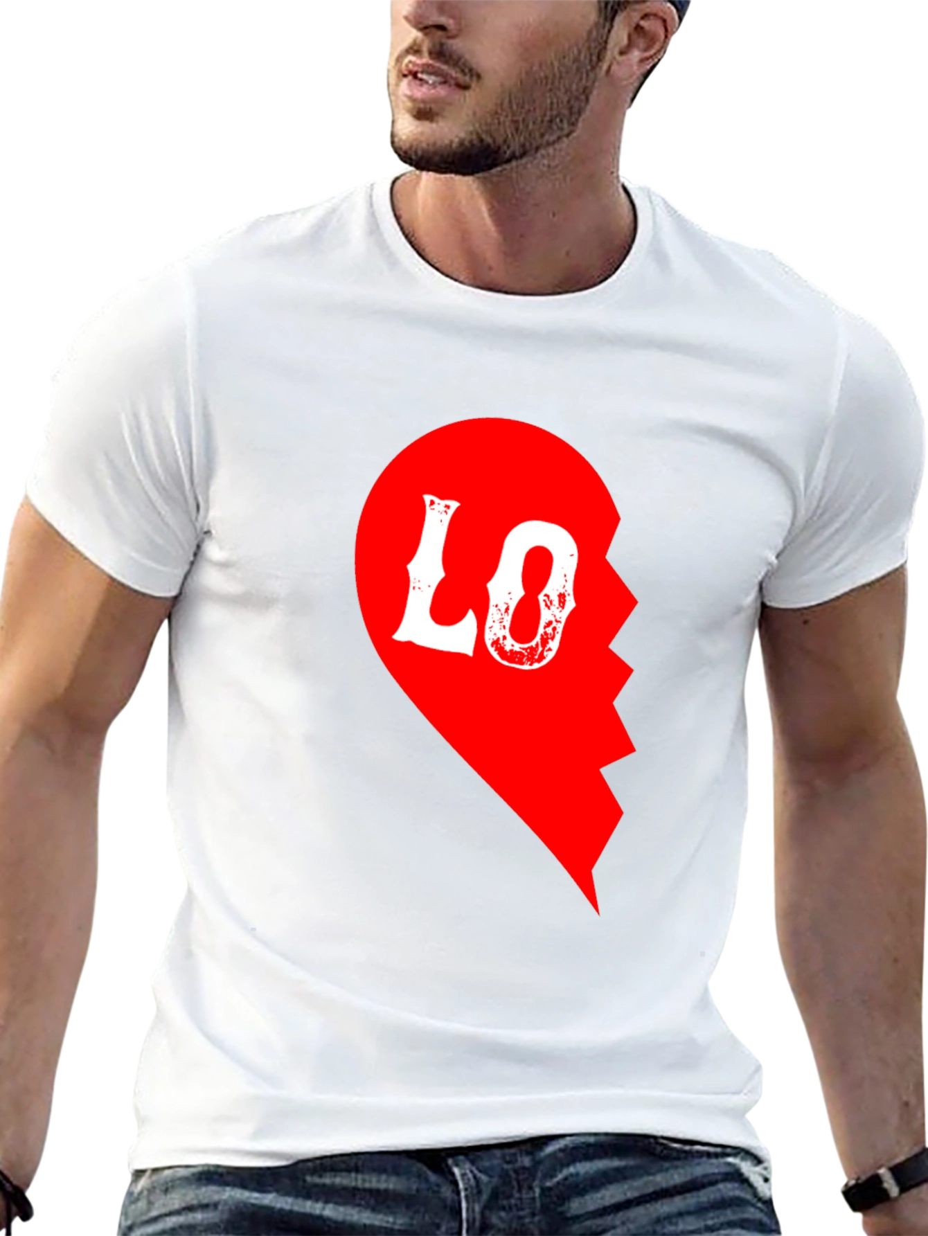Love Half Heart T-Shirt for Couples - Black