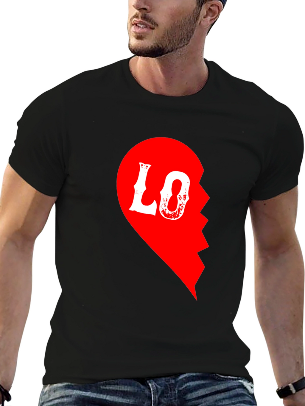 Love Half Heart T-Shirt for Couples - Black