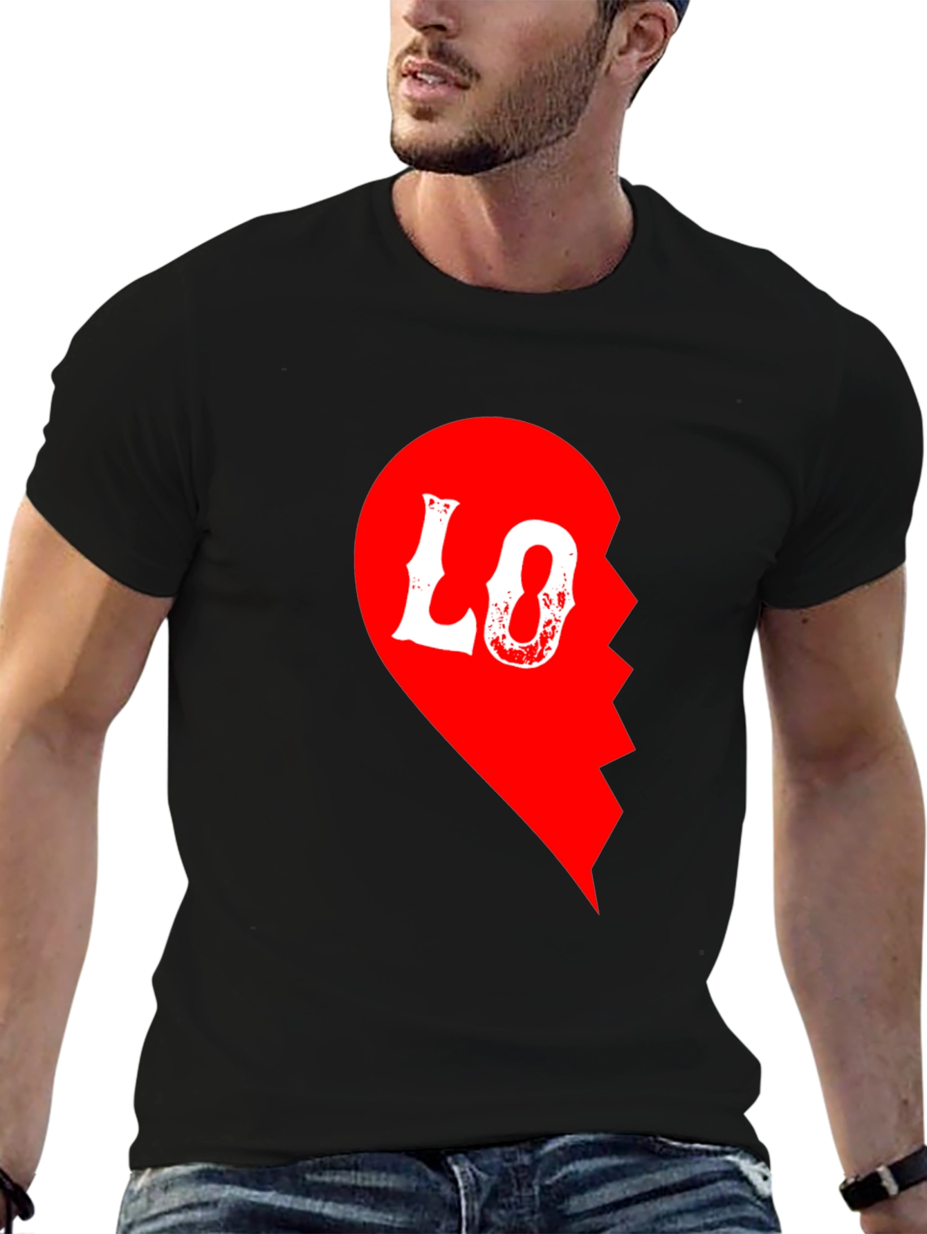 Love Half Heart T-Shirt for Couples - Black